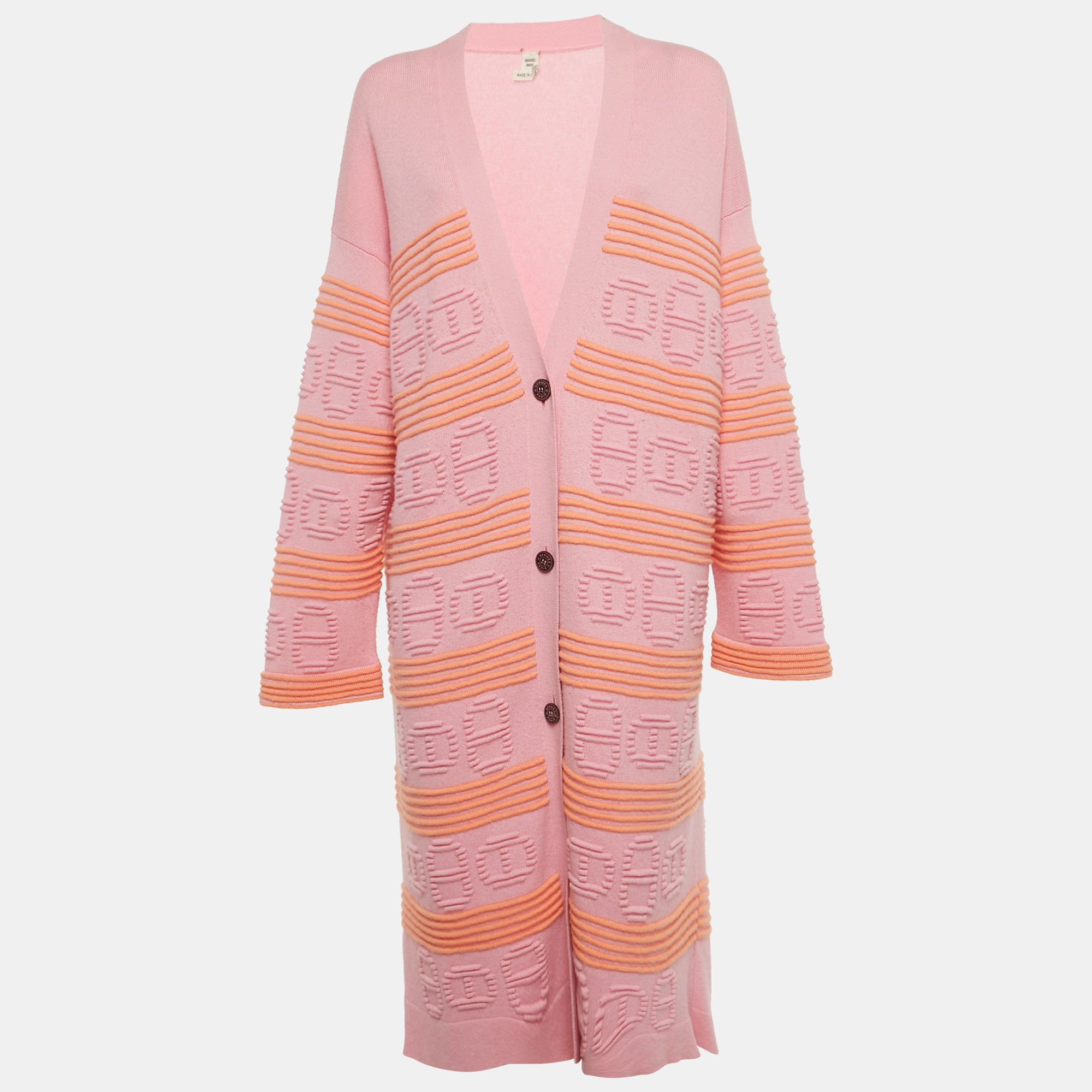 Hermes Pink & Orange Cashmere Knit Long Cardigan L