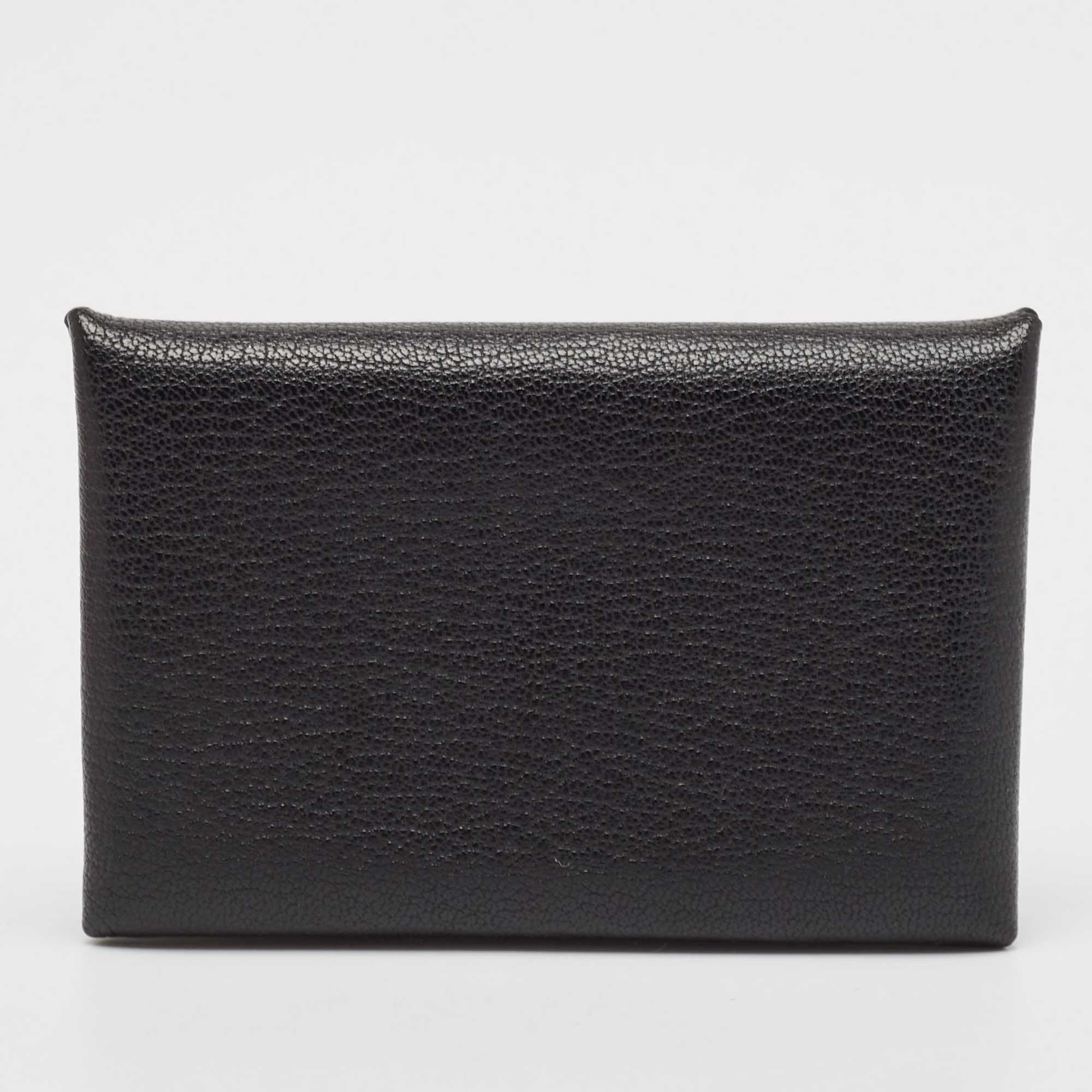 Herm&egrave;s Noir Chevere Leather Calvi Card Holder