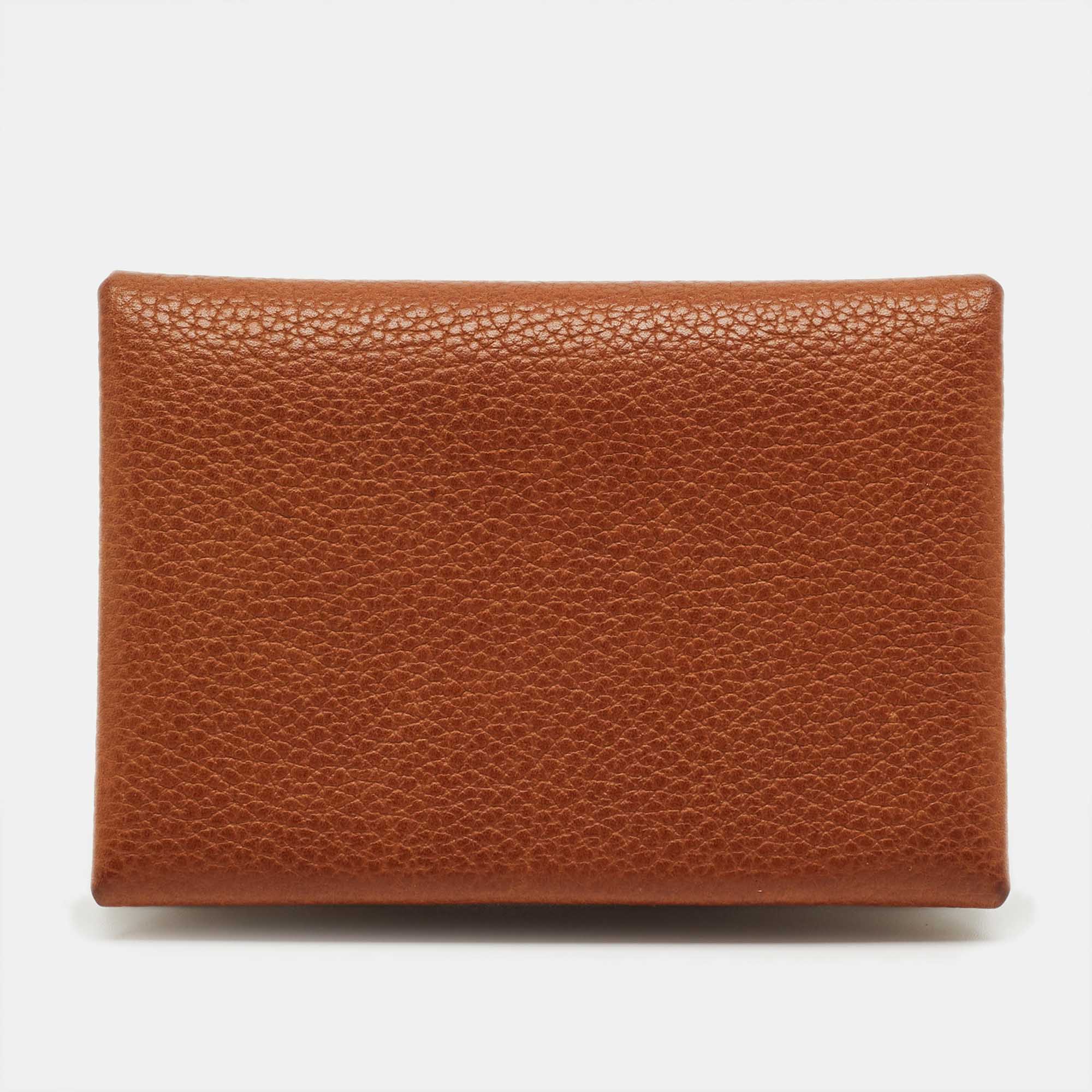 Herm&egrave;s Fauve Barenia Faubourg Leather Calvi Duo Card Holder