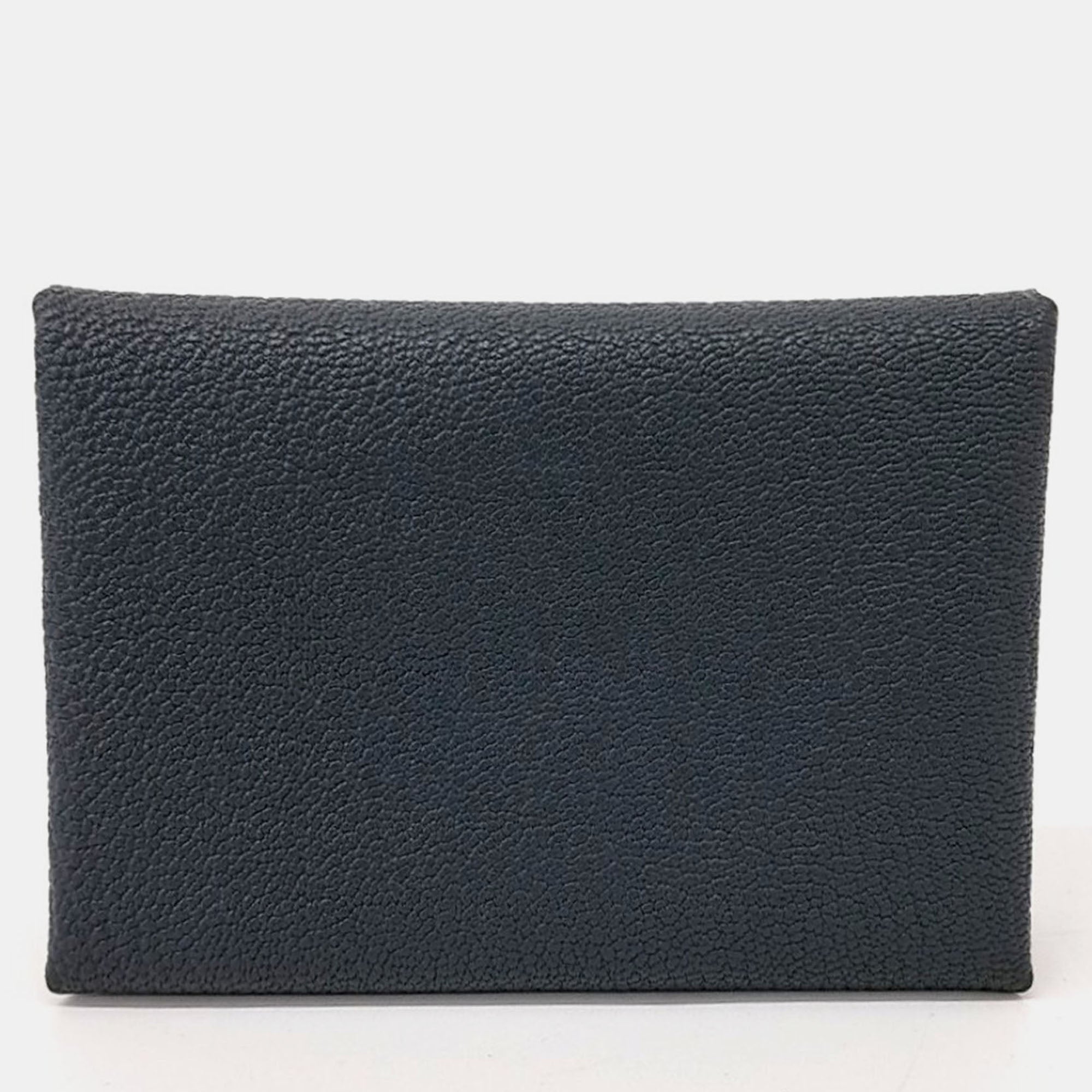 Hermes Black Leather Calvi Duo Card Holder