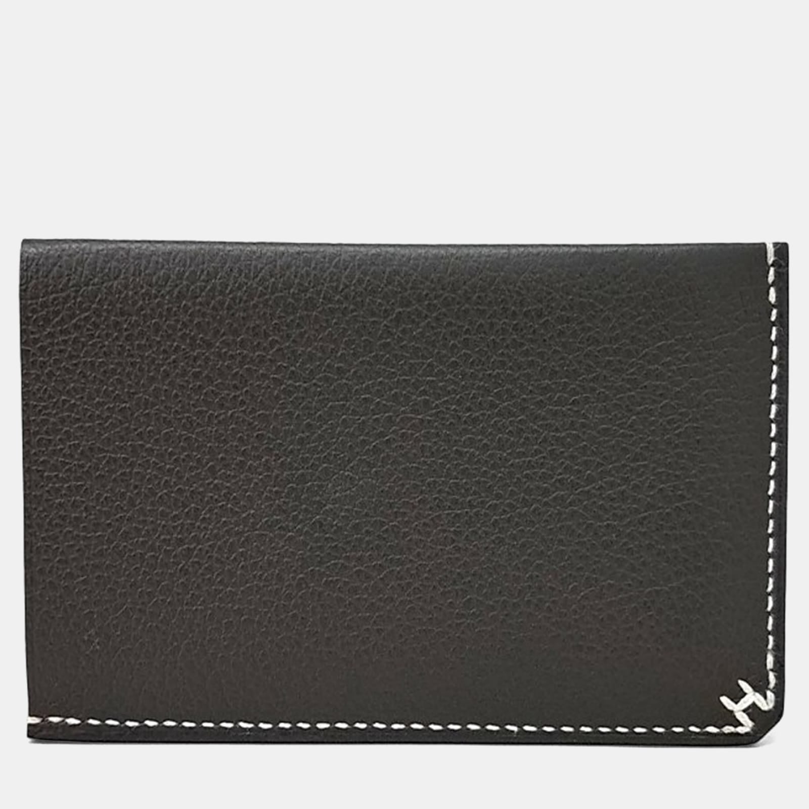 Hermes Black Leather H Sellier Card Holder