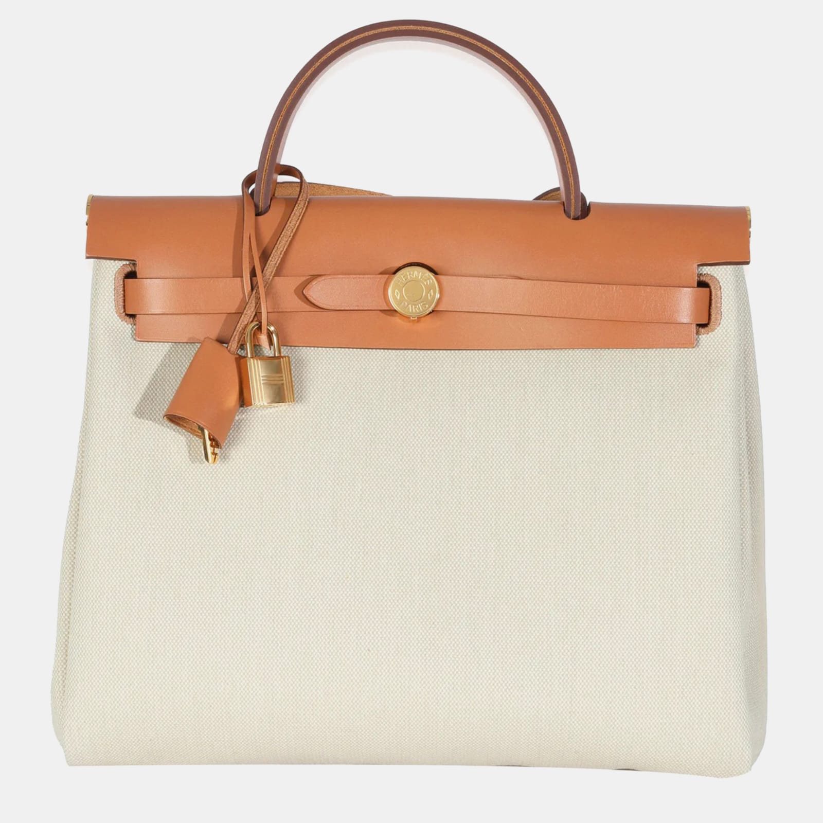 Hermes Herbag Zip Retourne 31 Beton Toile Militaire Natural Sable Handbag