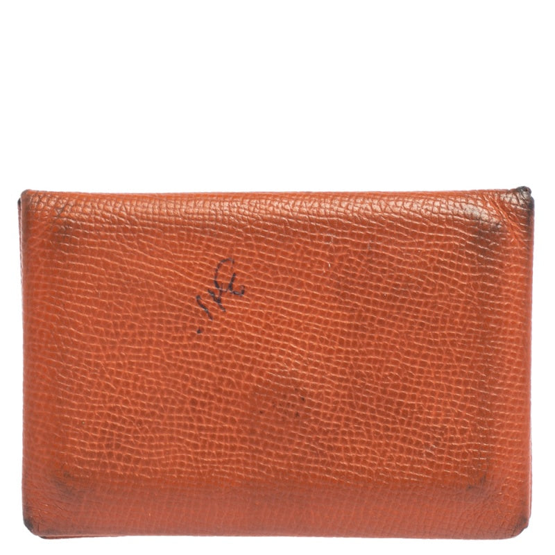 Herm&egrave;s  Orange Epsom Leather Calvi Card Holder