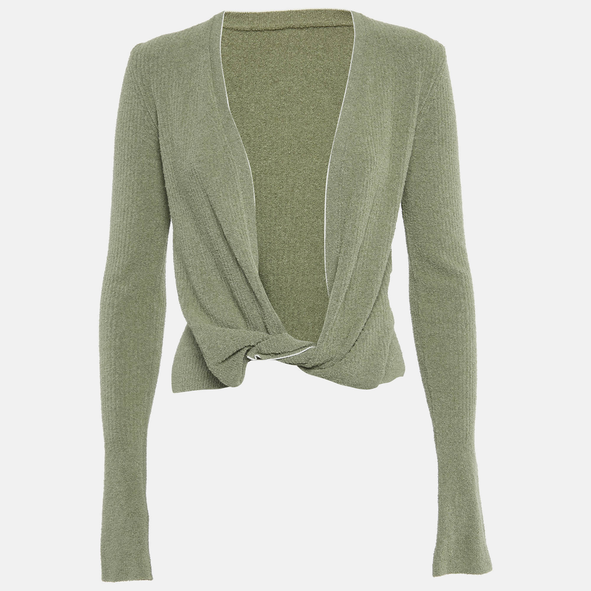 Jacquemus Light Khaki Cotton Blend Plunge Neck Le Gilet Nou&eacute; Cardigan M