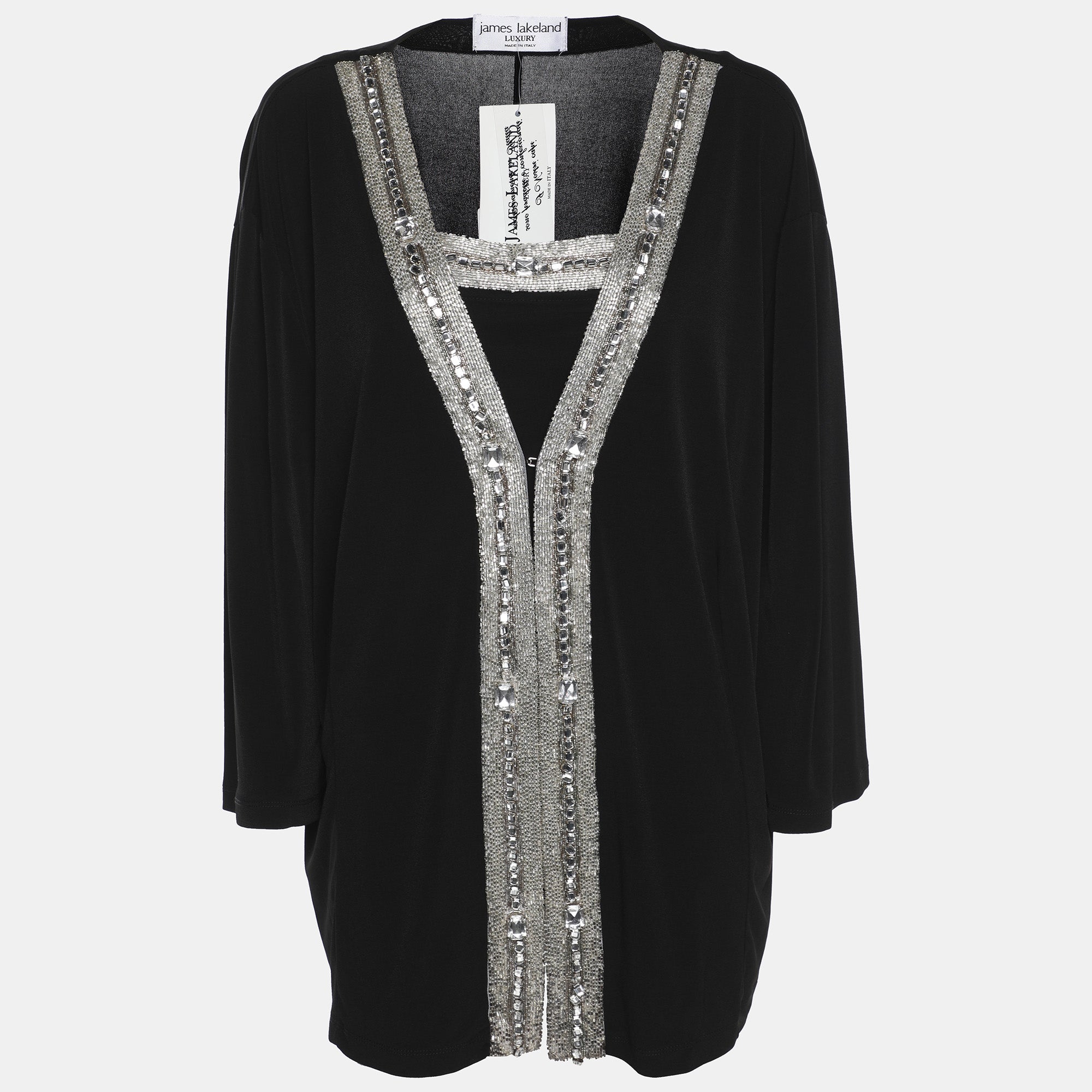 James Lakeland Black Jersey Embellished Cardigan XL
