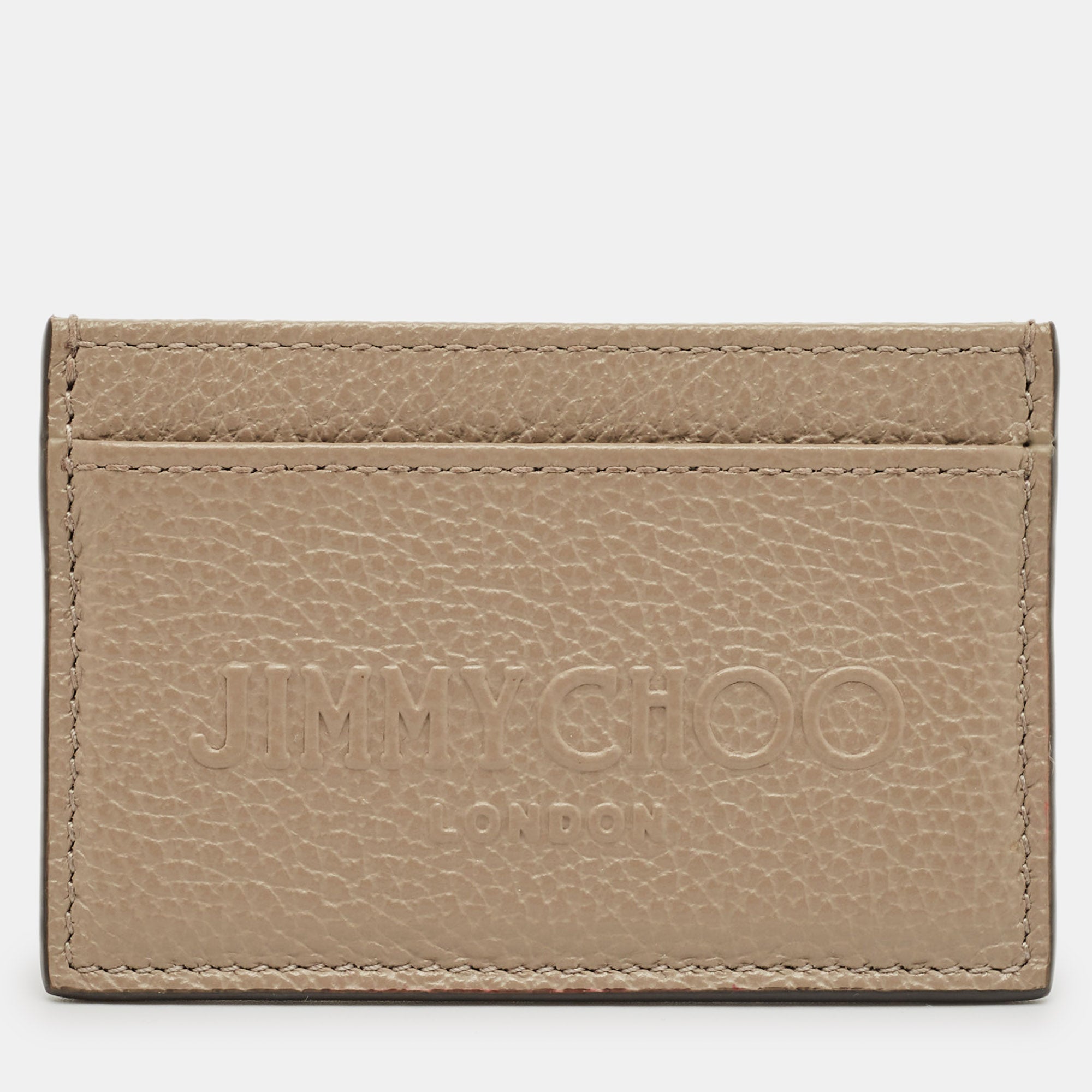 Jimmy Choo Beige Leather Logo Embossed Card Holder
