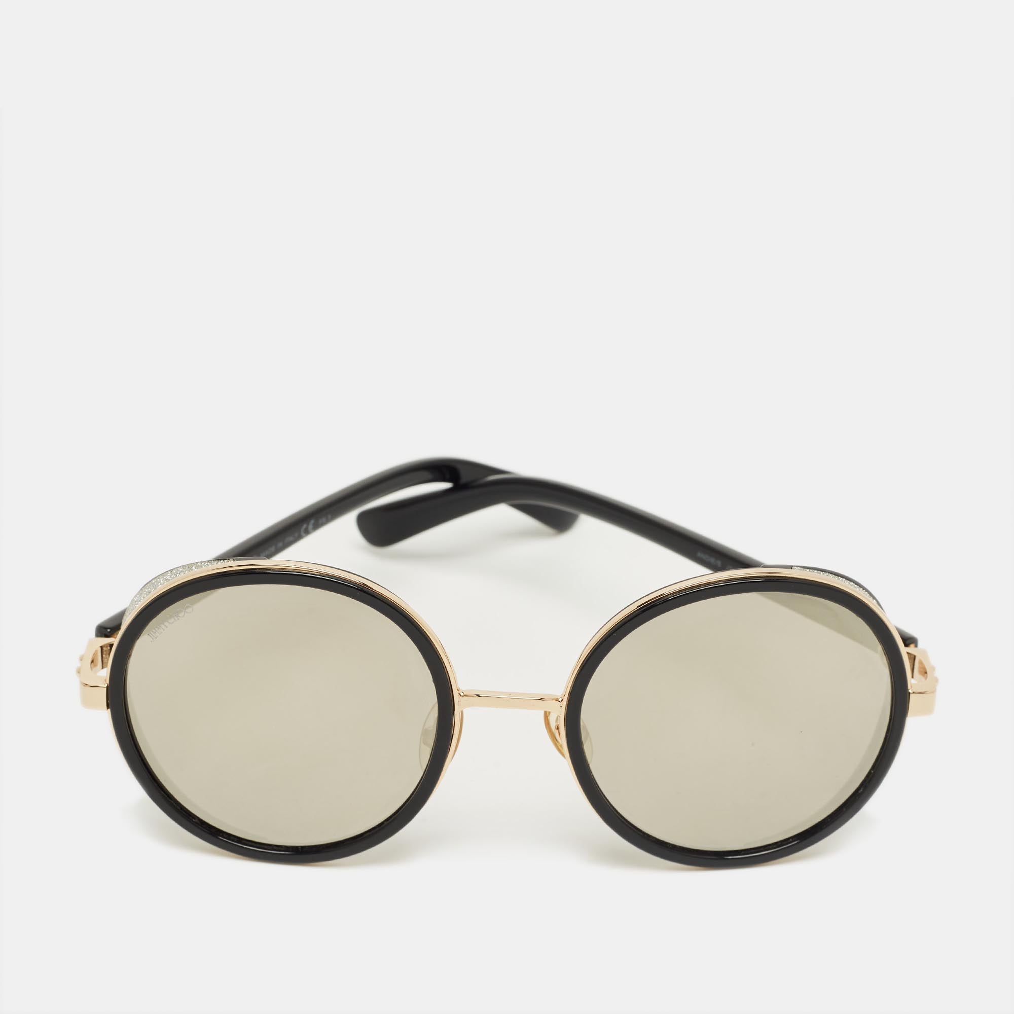 Jimmy Choo Black-Silver Mirrored Andie-S Round Sunglasses