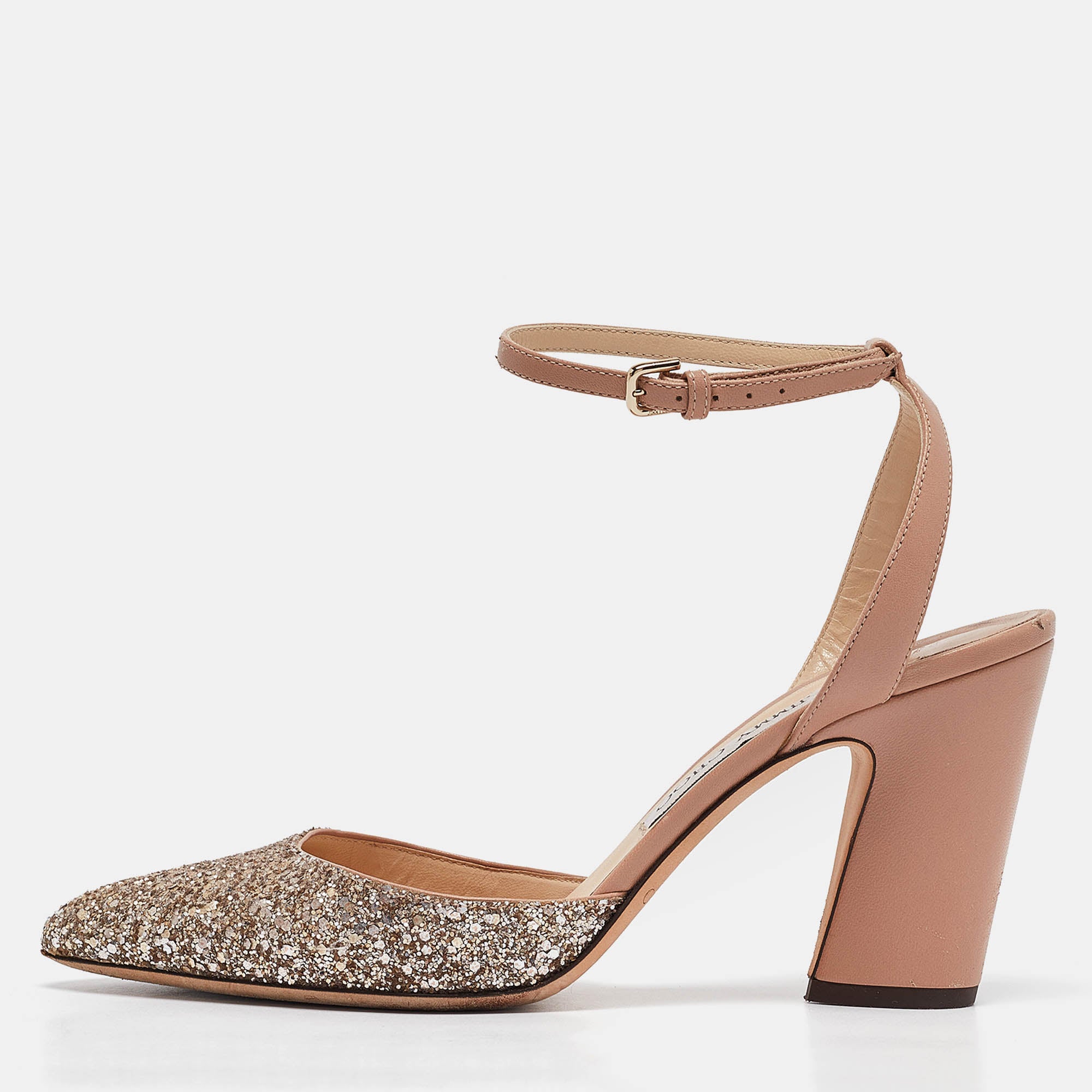 Jimmy Choo Beige-Silver Glitter and Leather Micky Pumps Size 39