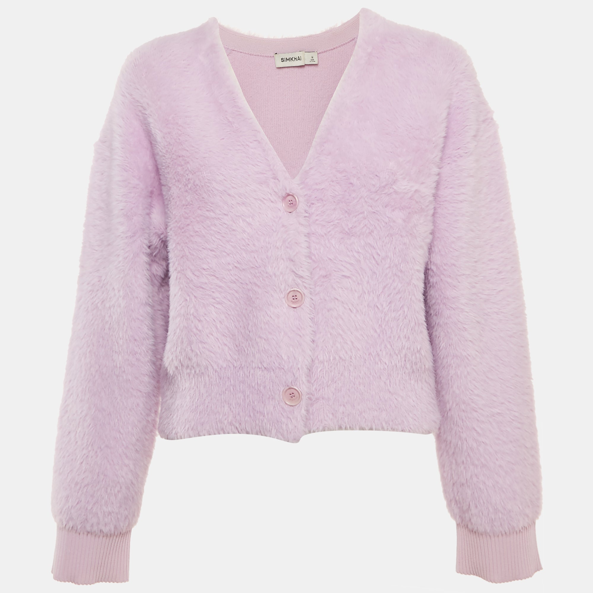 Jonathan Simkhai Lavender Faux Fur Buttoned Cardigan M