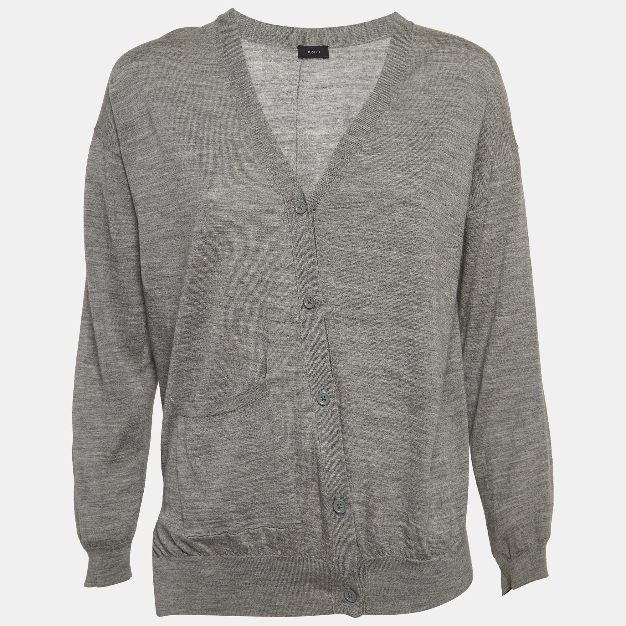 Joseph Grey Merinos Wool Rib Knit Asymmetric Cardigan S