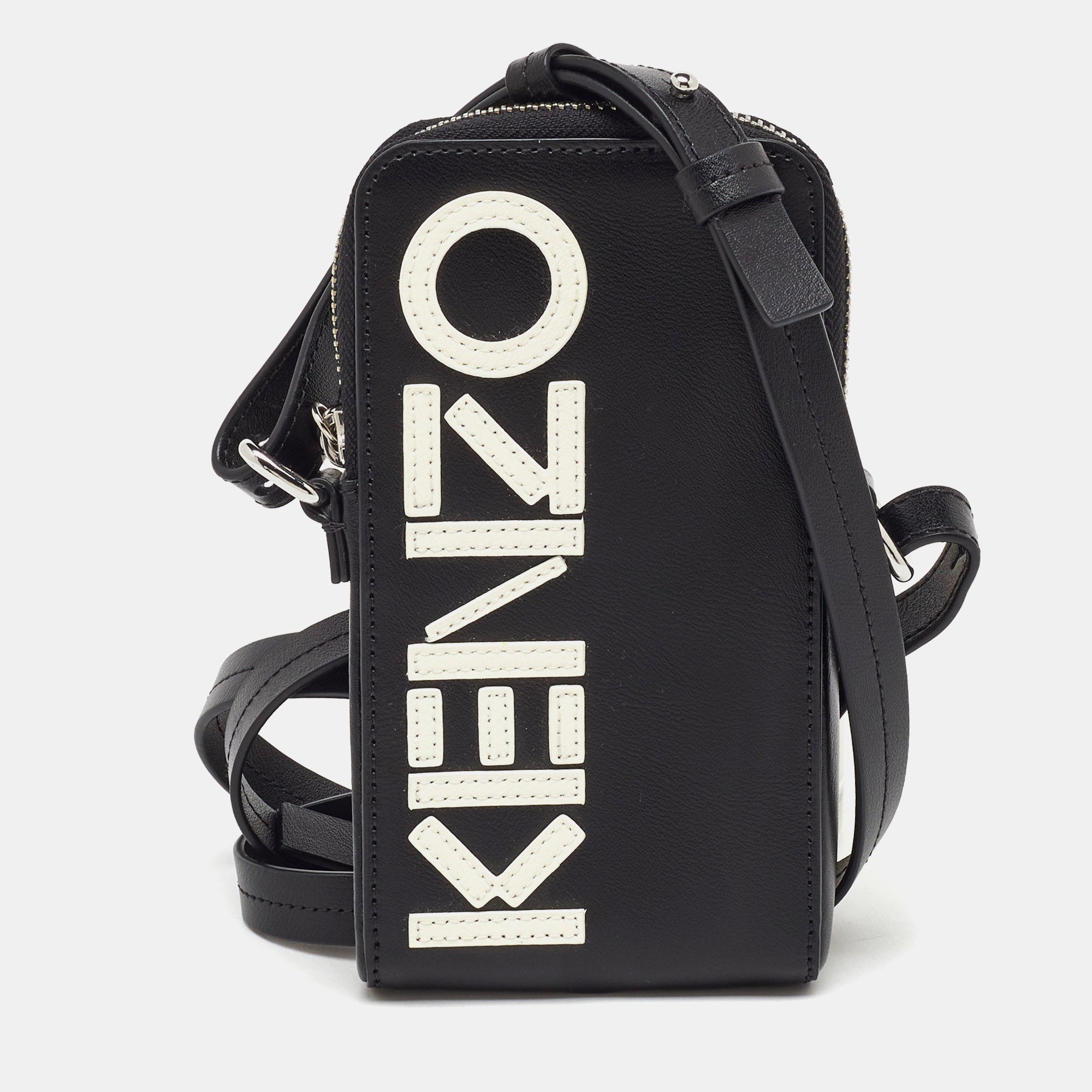 Kenzo Black Leather Phone Card Holder Crossbody Bag