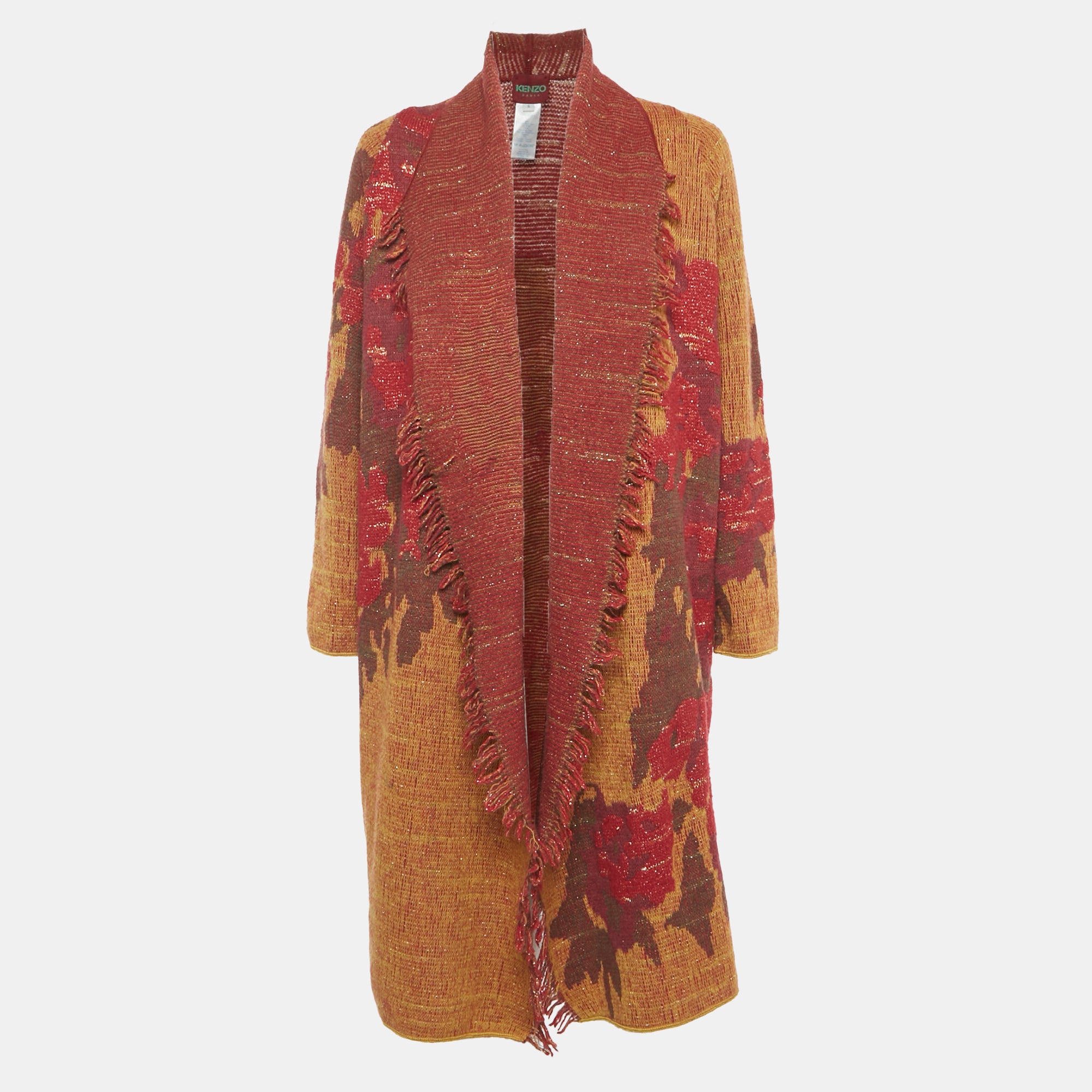 Kenzo Red Wool and Lurex Fringed Cardigan S