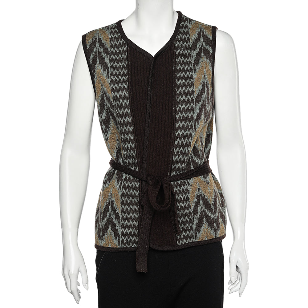 Kenzo Multicolor Wool Belted Open Front Cardigan XL