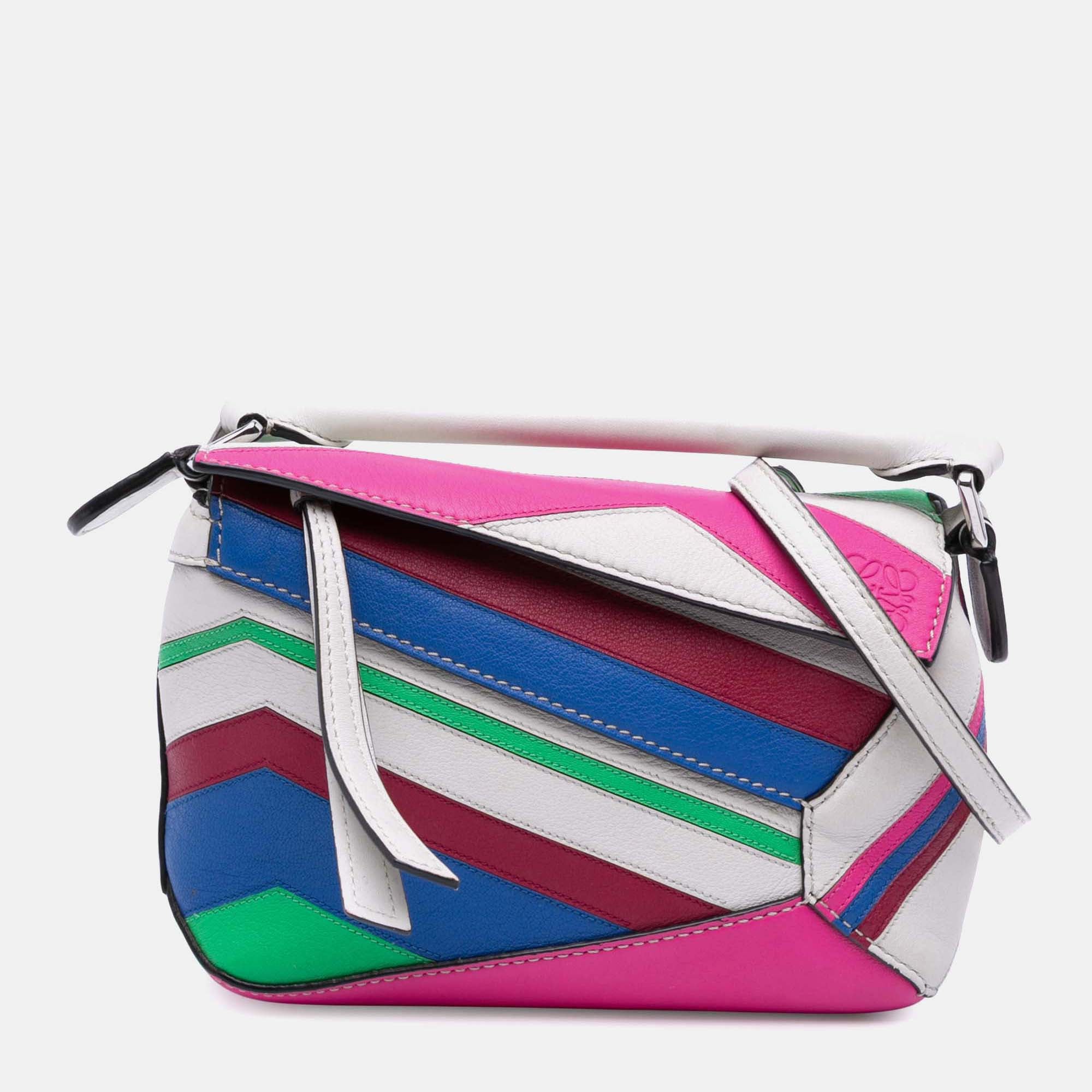 Loewe Multicolor Mini Calfskin Zigzag Puzzle Edge Satchel