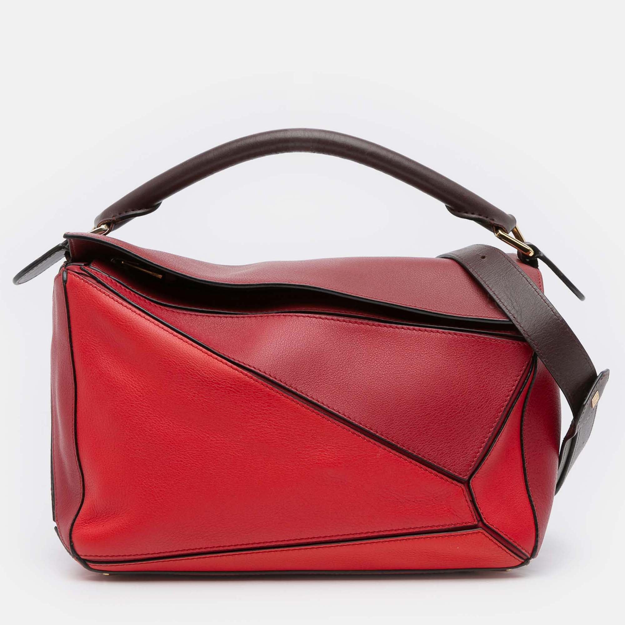 Loewe Red Medium Tricolor Calfskin Puzzle Satchel