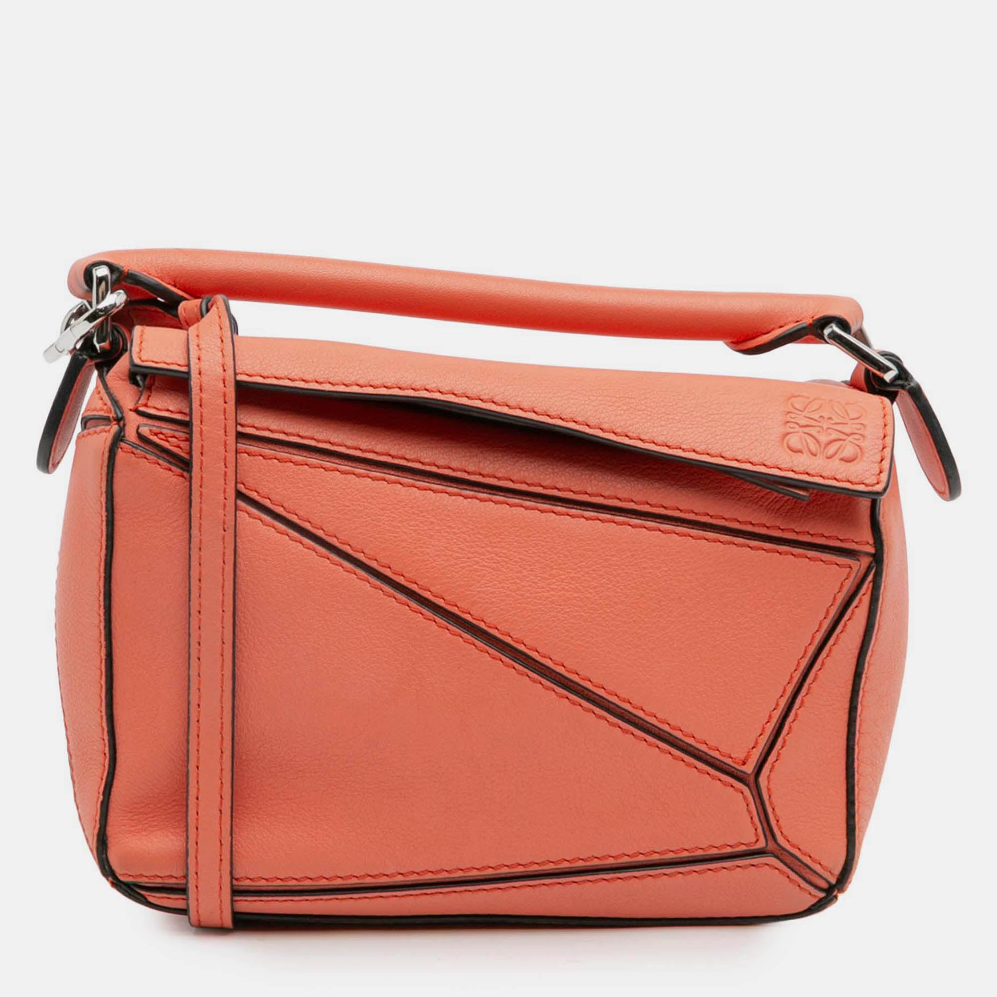 Loewe Orange Mini Calfskin Puzzle Satchel