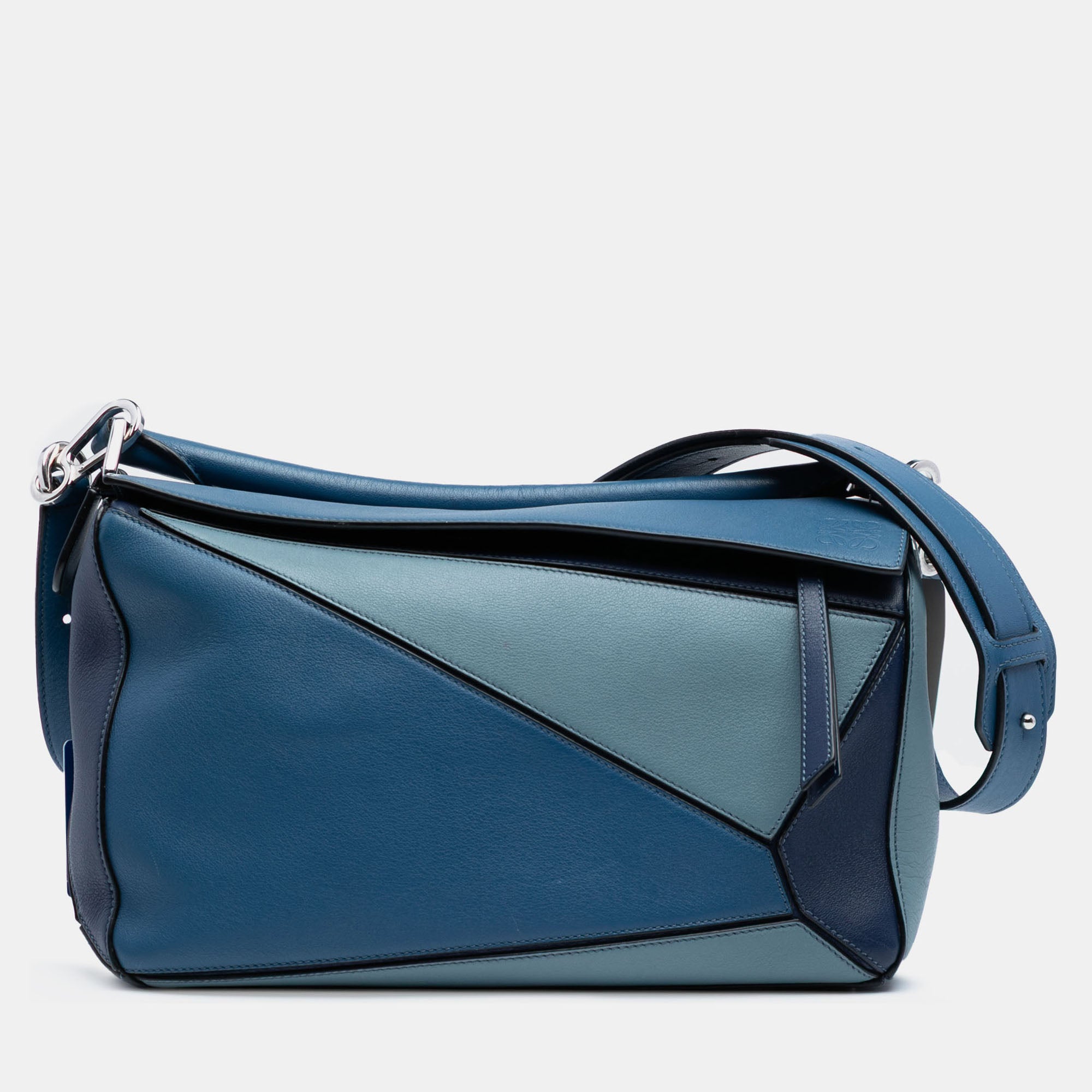 Loewe Blue Medium Tricolor Calfskin Puzzle Satchel