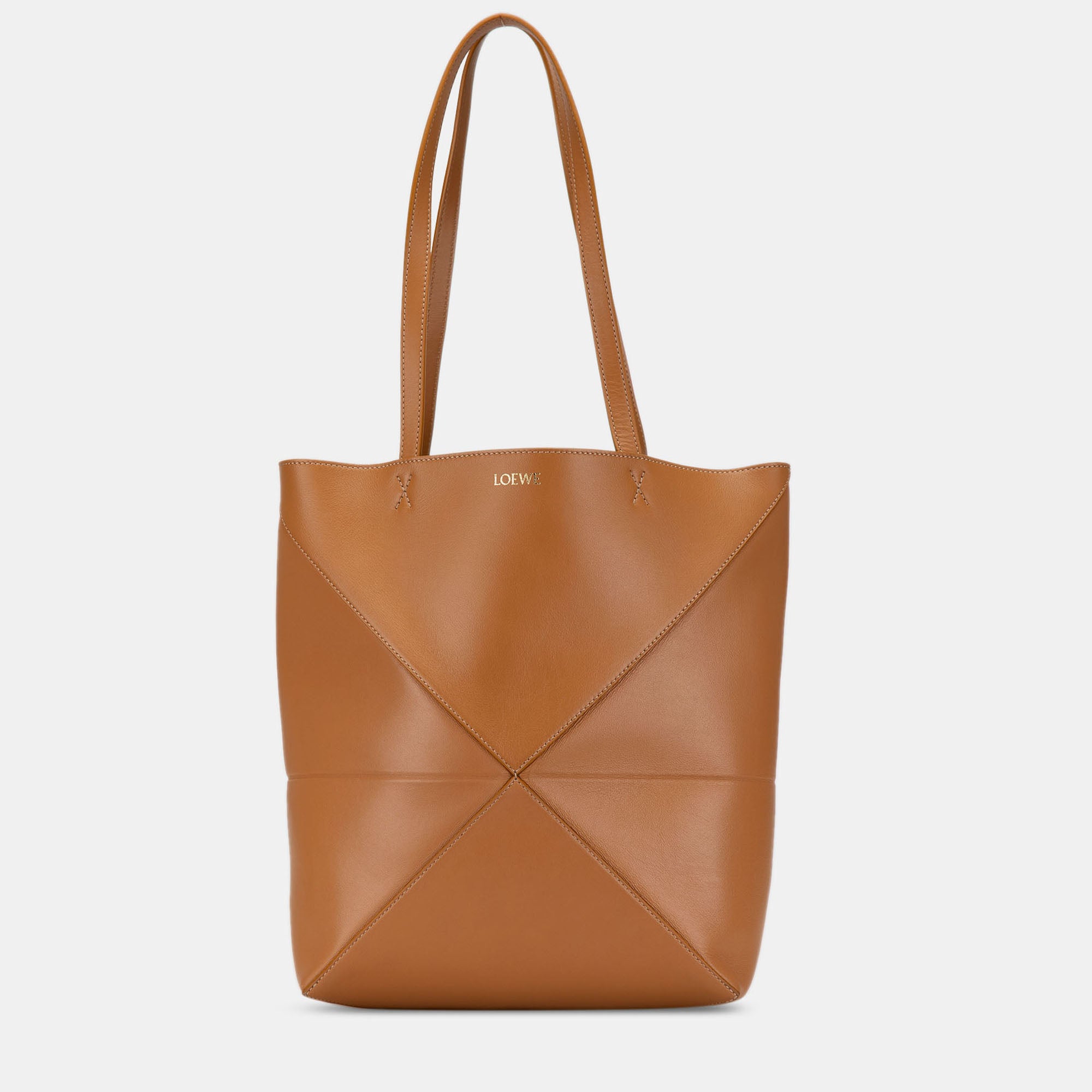 Loewe Brown Medium Shiny Calfskin Puzzle Fold Tote