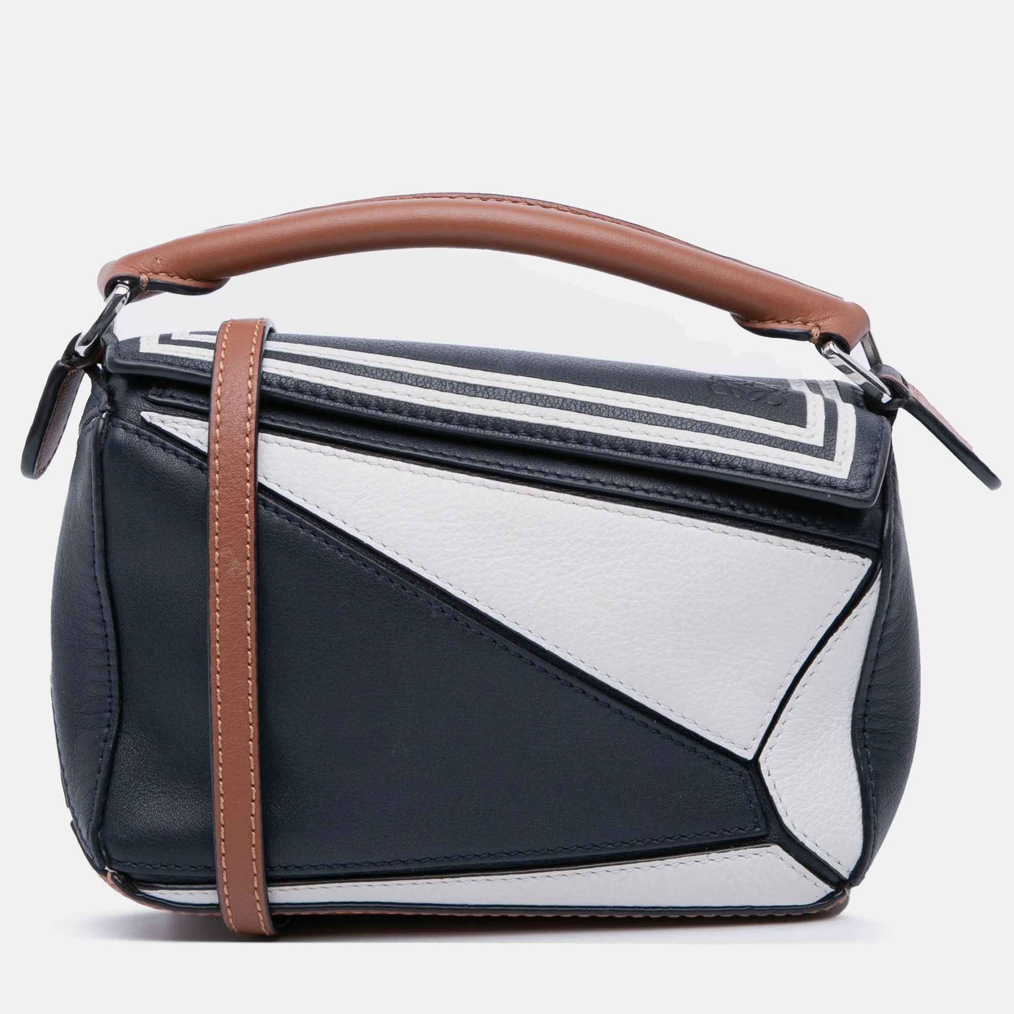 Loewe Navy Blue Mini Tricolor Calfskin Sailor Puzzle Satchel