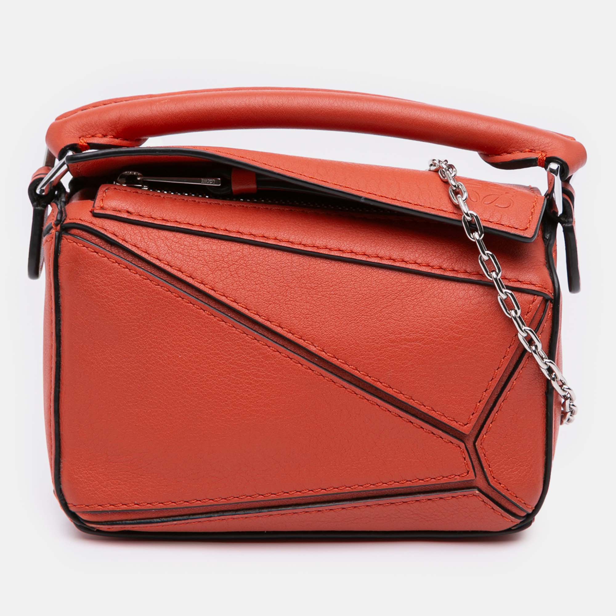 Loewe Orange Nano Calfskin Puzzle Satchel