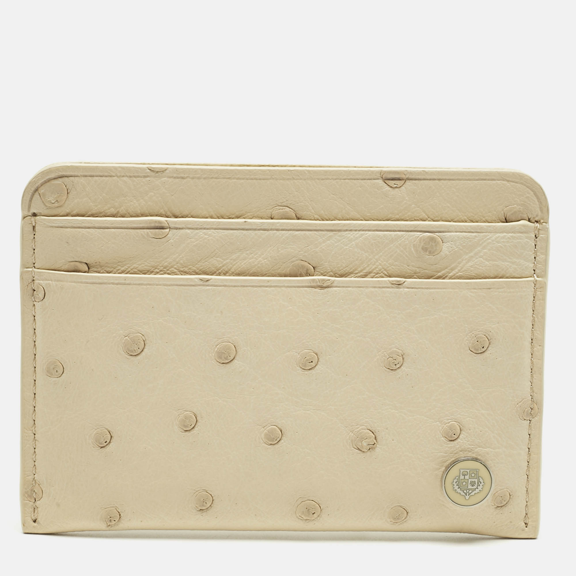 Loro Piana Cream Ostrich Crest Card Holder