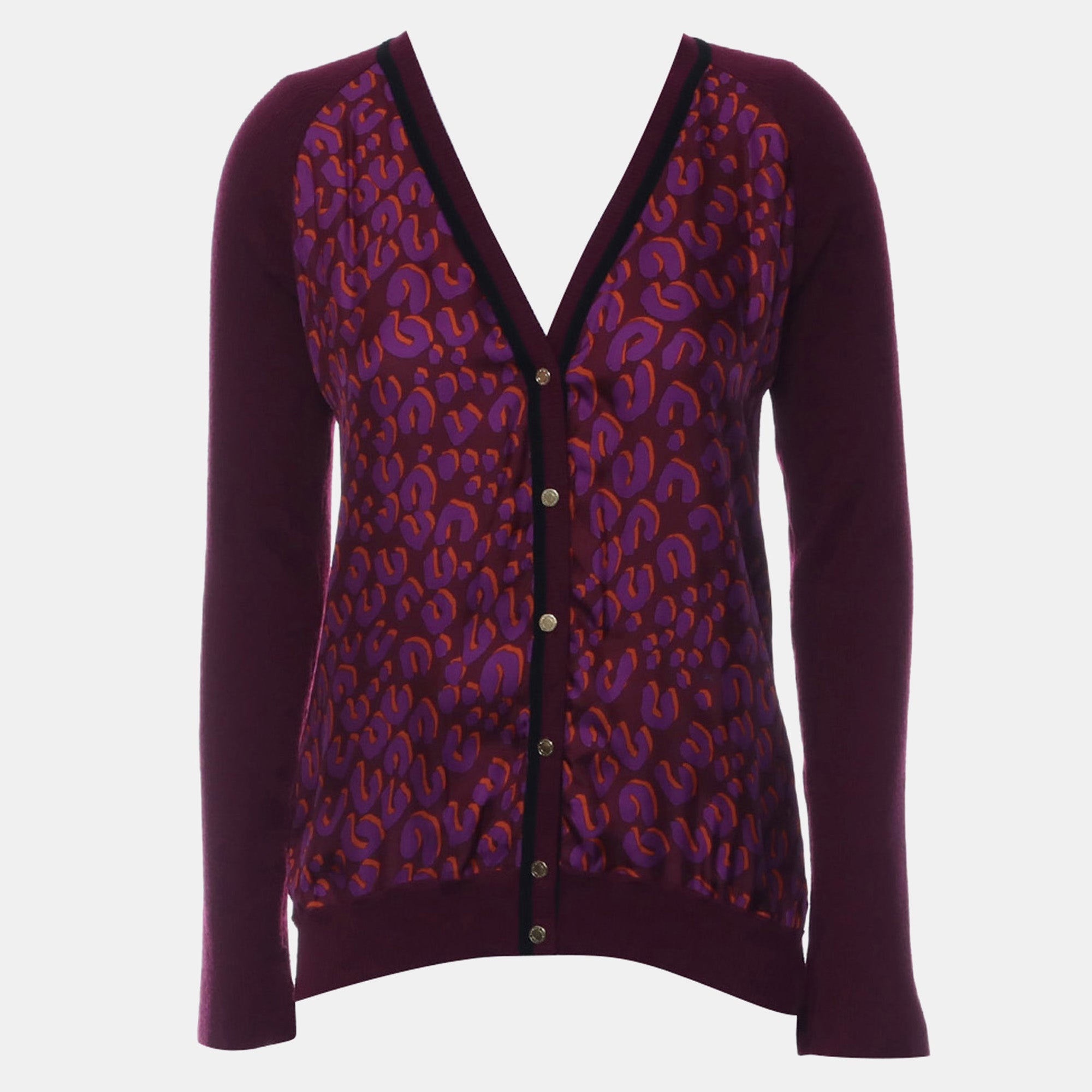 Louis Vuitton Burgundy Wool Printed Knit Cardigan sz M