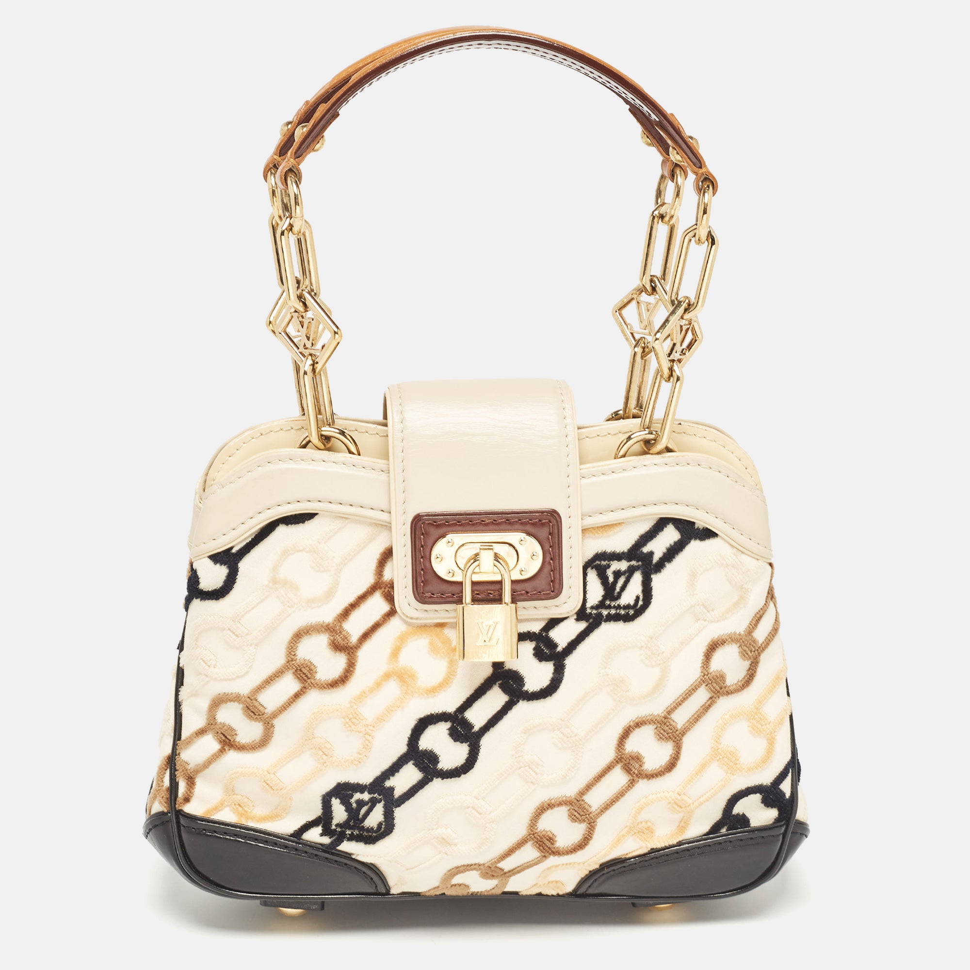 Louis Vuitton Black-Beige Velvet Chains Dolly Bag