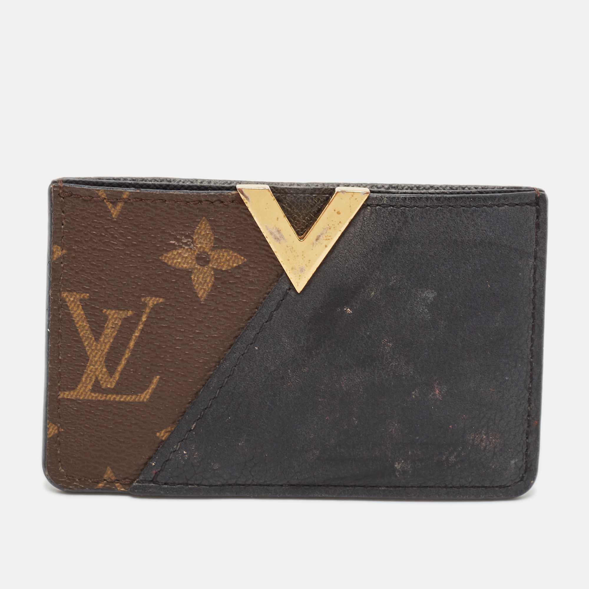 Louis Vuitton Black Leather and Monogram Canvas Kimono Card Holder