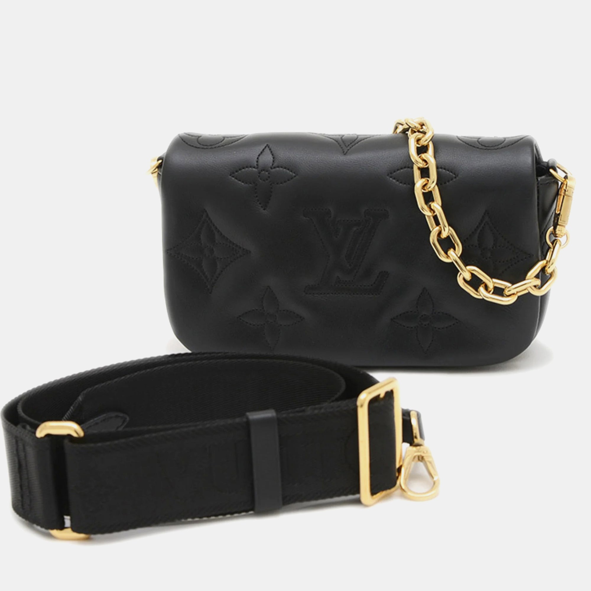 Louis Vuitton Black Leather Bubblegram Wallet on Strap