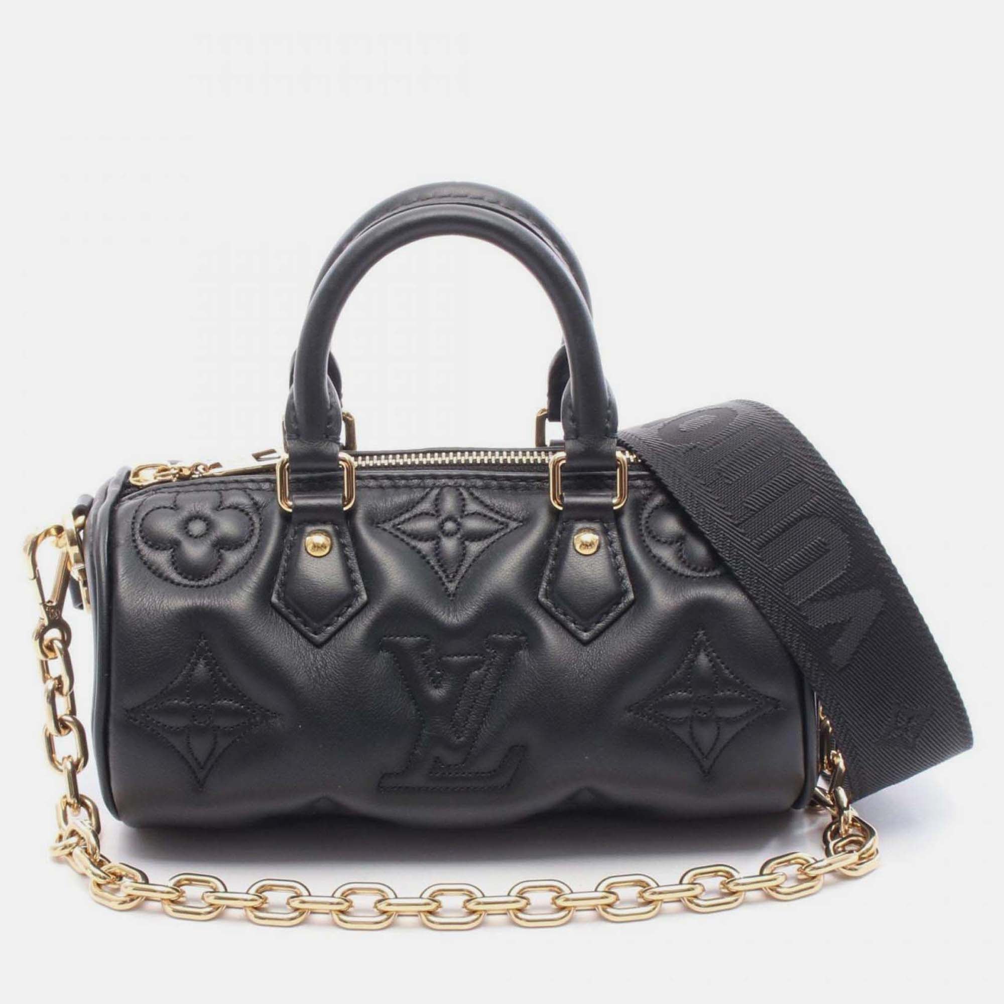 Louis Vuitton Papillon Bb Bubblegram Handbag Leather Black
