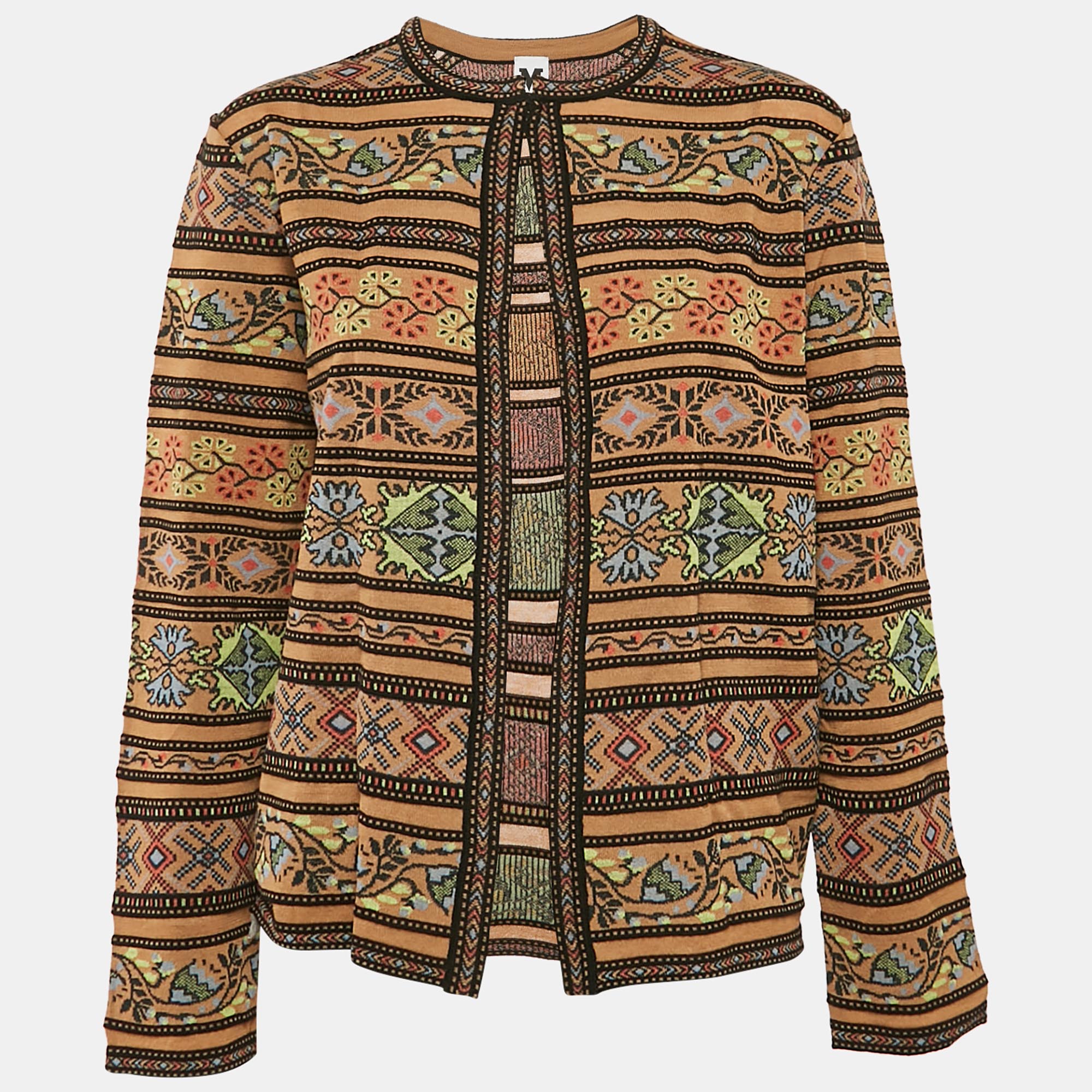 M Missoni Multicolor-Brown Wool Blend Full Sleeve Cardigan L