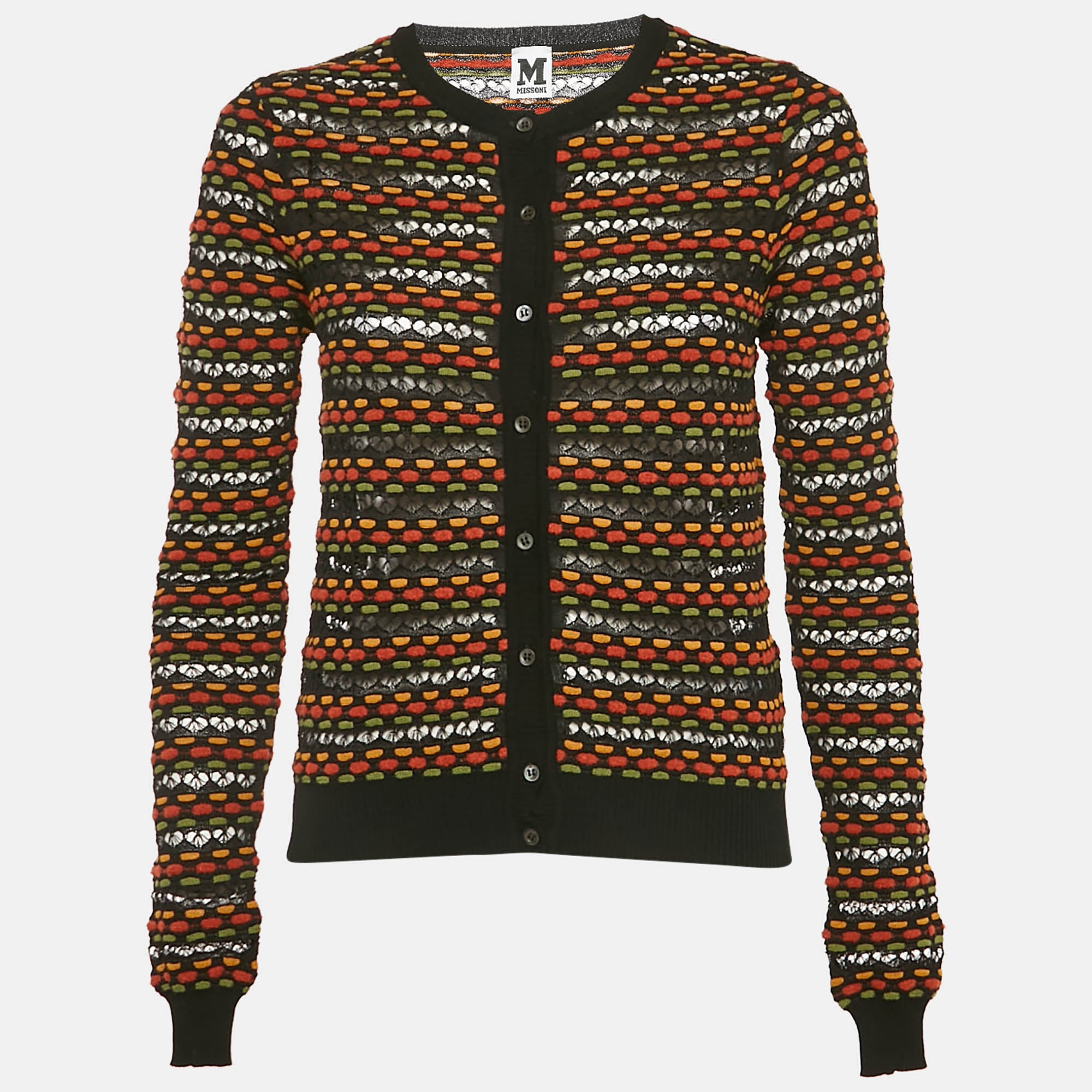 M Missoni Black-Brown Eyelet Patterned Knit Cardigan S