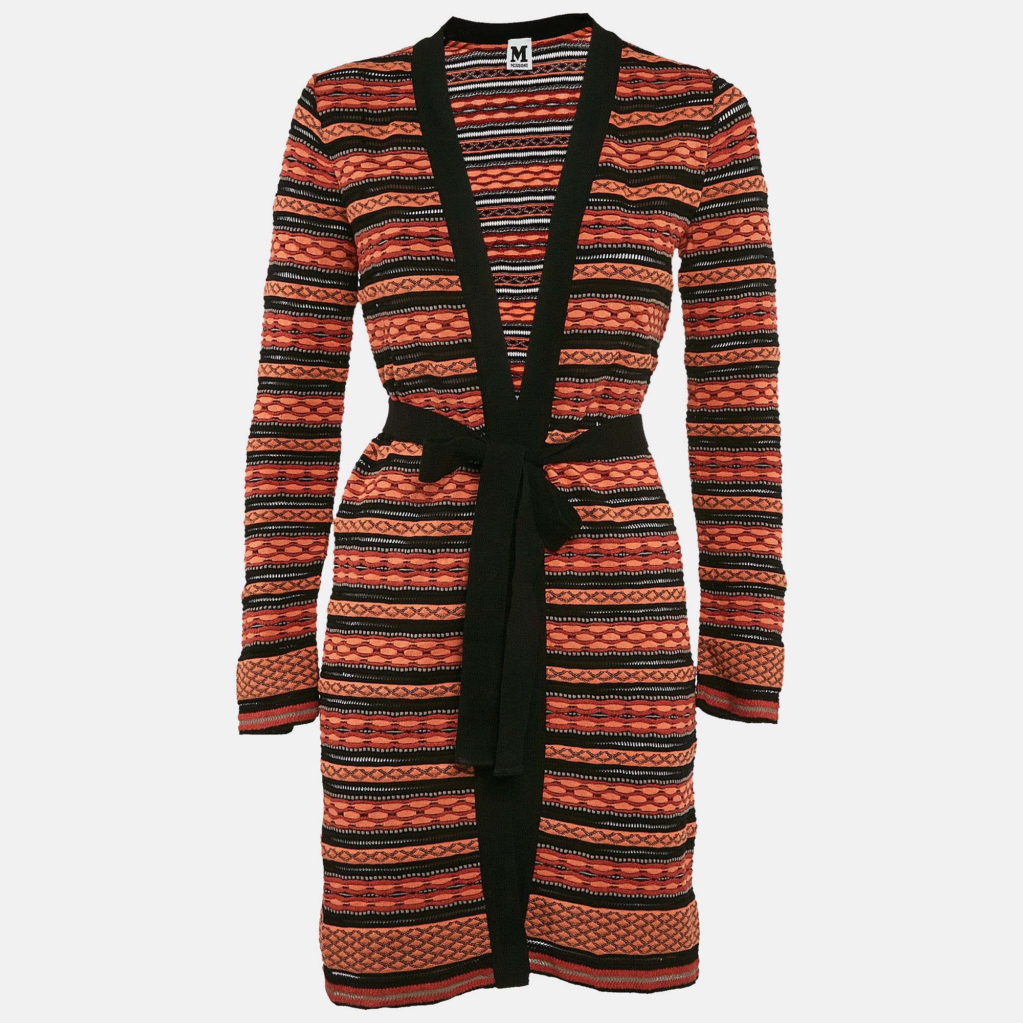 M Missoni Orange-Black Patterned Knit Long Cardigan S