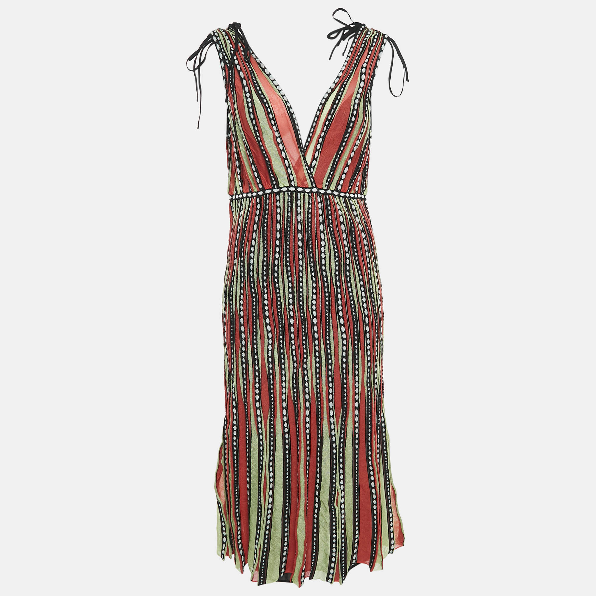 M Missoni Orange-Green Alga and Bubble Pattern Knit Sleeveless Midi Dress L