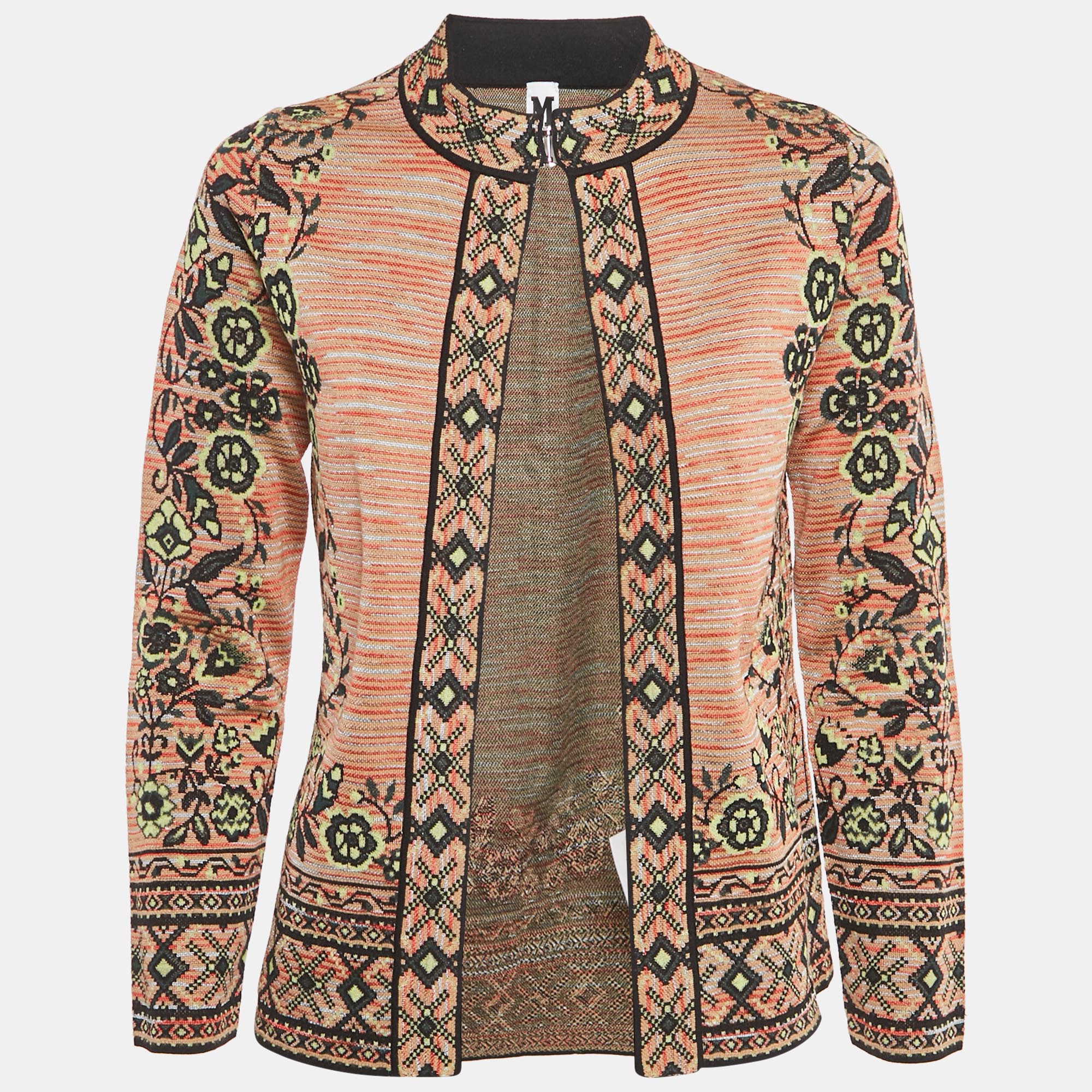 M Missoni Beige-Green Floral Pattern Knit Cardigan M