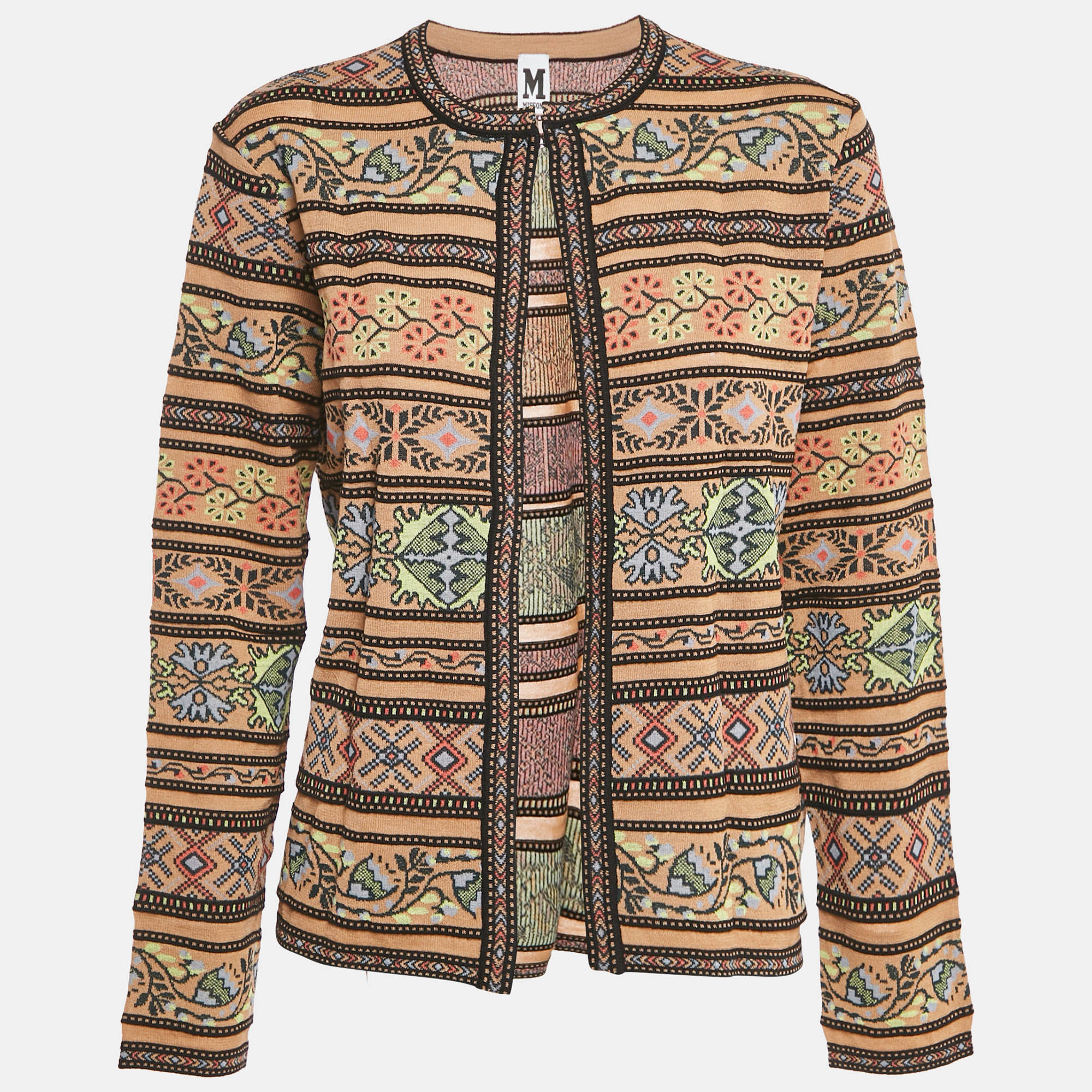M Missoni Beige Floral Pattern Knit Full Sleeve Cardigan L