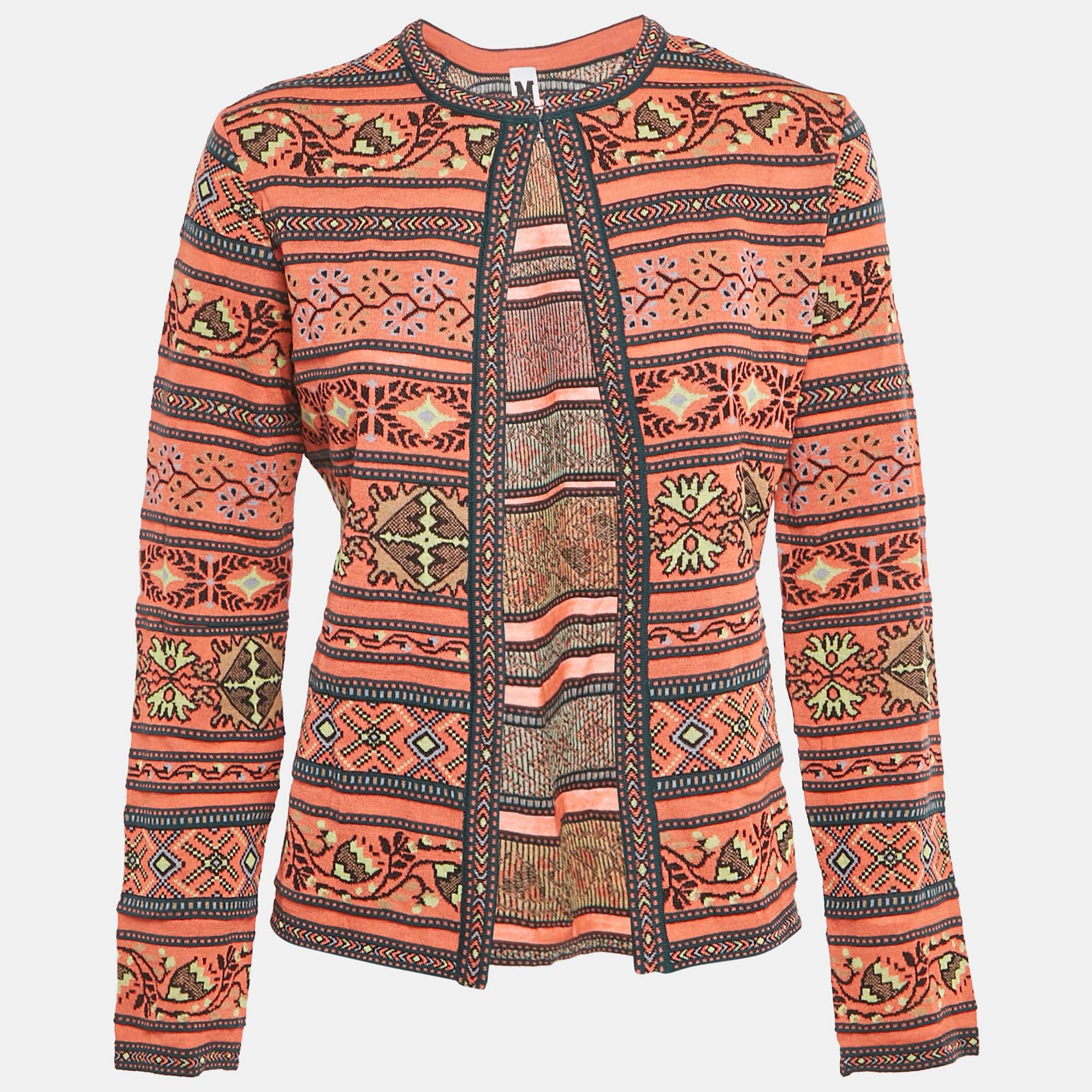 M Missoni Orange Floral Pattern Knit Cardigan M