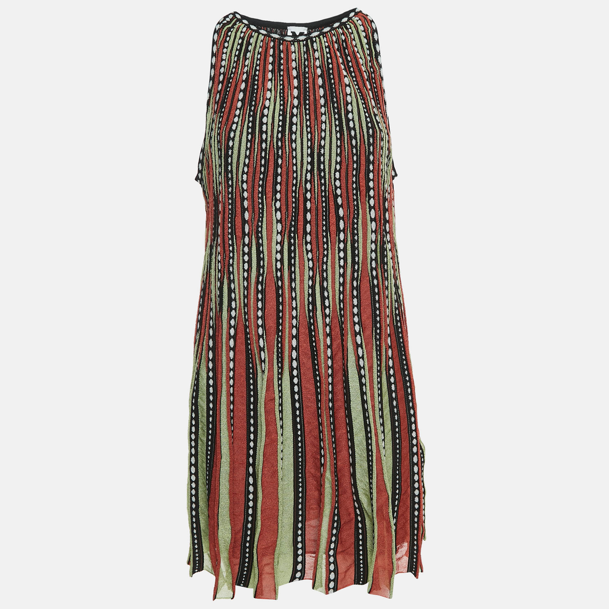 M Missoni Orange-Green Alga and Bubble Knit A-Line Mini Dress M