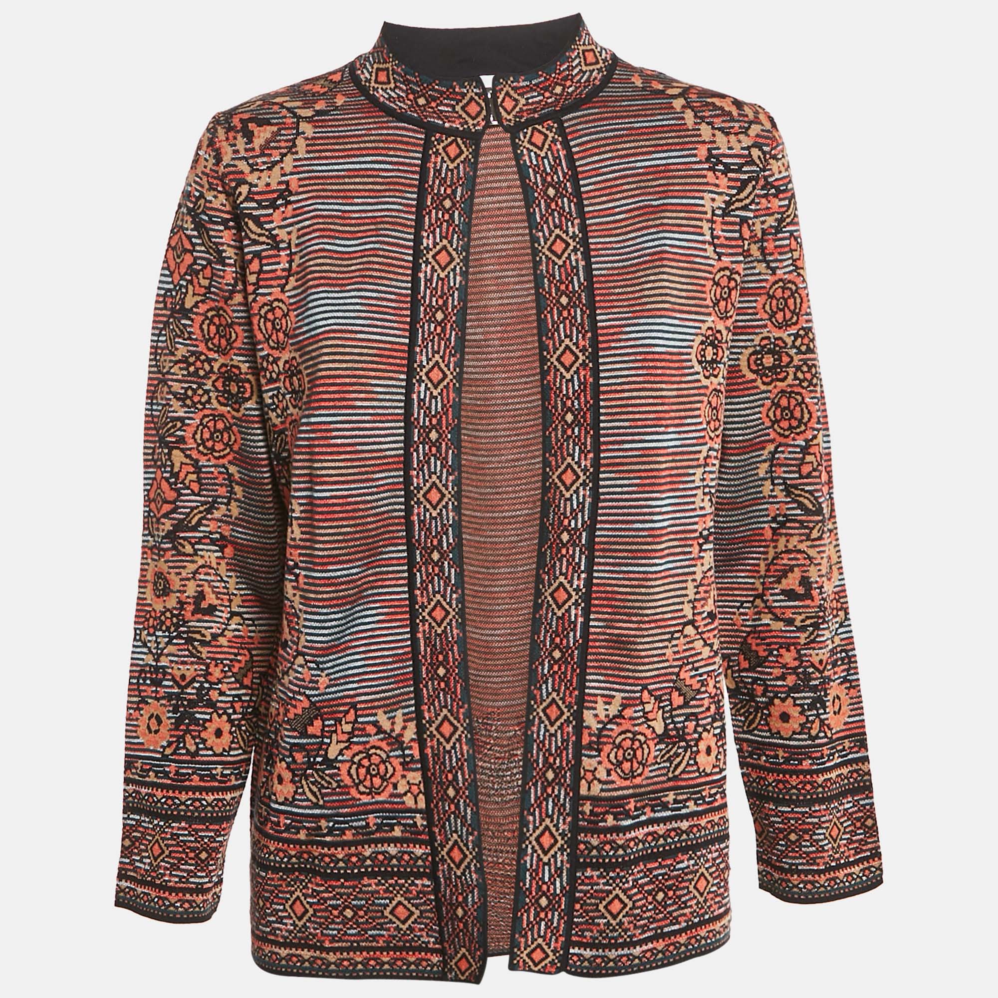 M Missoni Brown Floral Pattern Knit Cardigan M