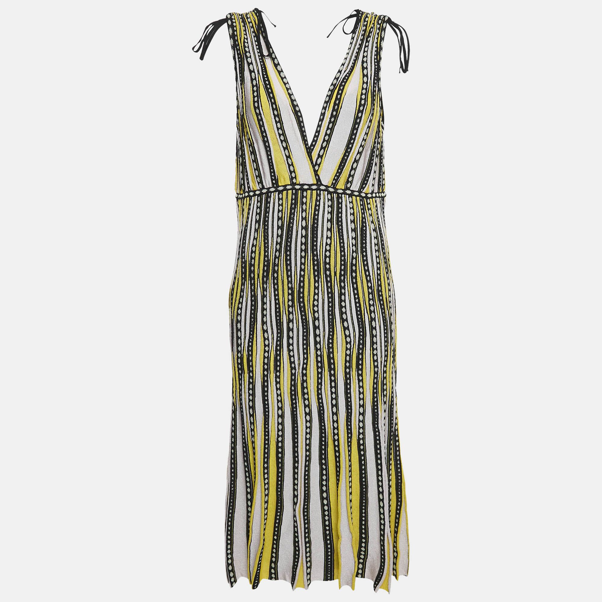 M Missoni Yellow Alga and Bubble Pattern Knit Sleeveless Midi Dress L