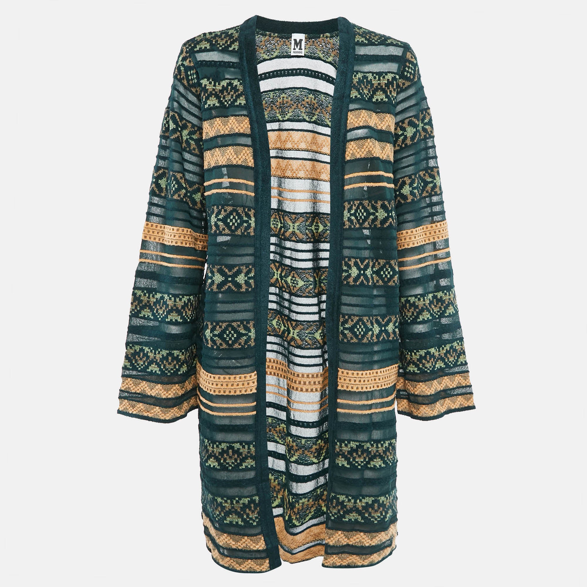 M Missoni Green Stripe Patterned Knit Open Front Cardigan S