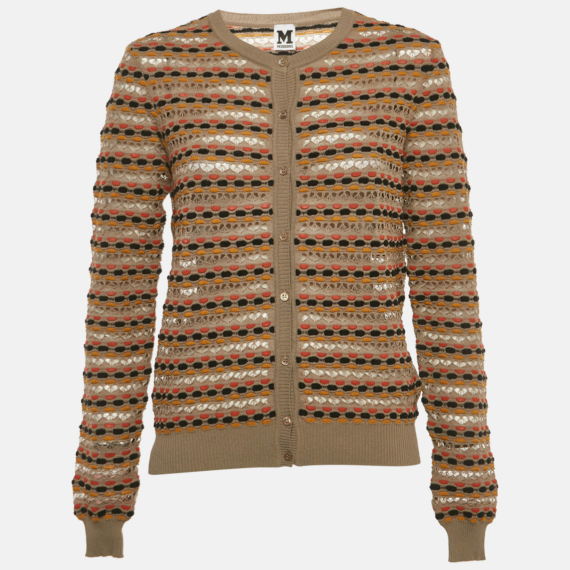 M Missoni Beige Pointelle Knit Button Front Cardigan S