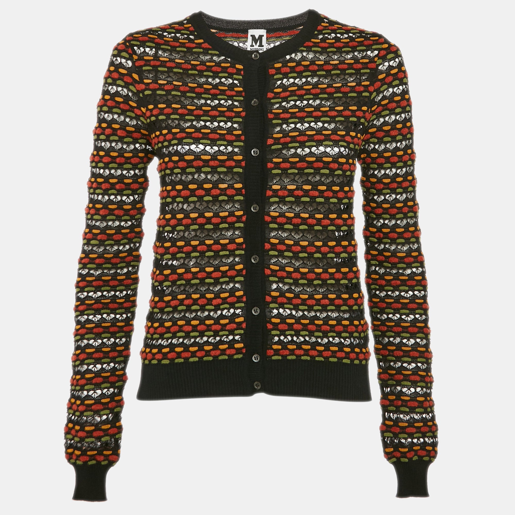 M Missoni Black Pointelle Knit Button Front Cardigan M
