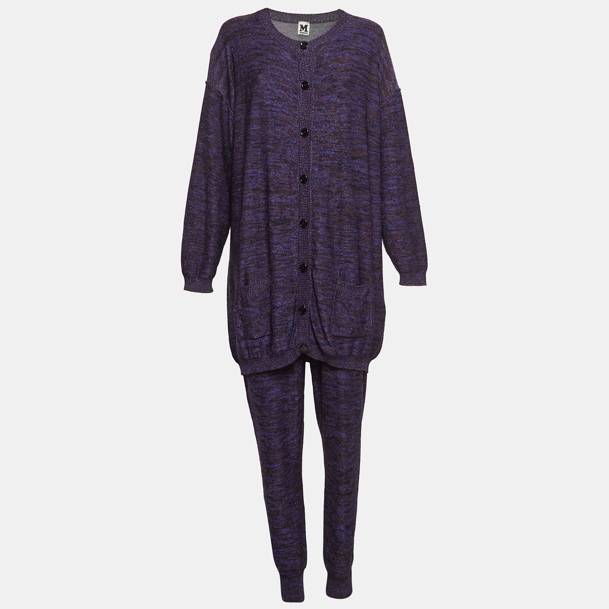 M Missoni Purple Patterned Lurex Knit Cardigan & Playsuit Set L
