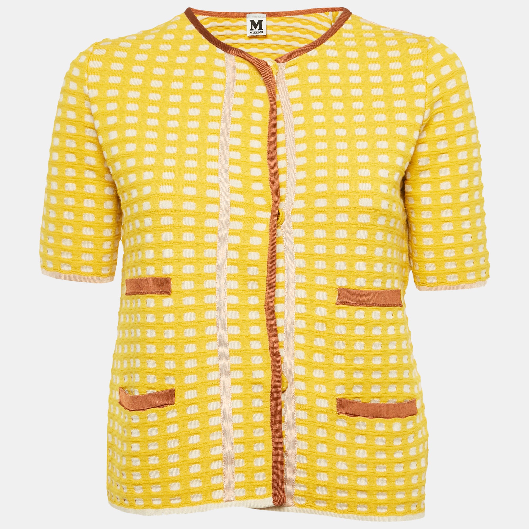 M Missoni Yellow Patterned Knit Short Sleeve Cardigan M