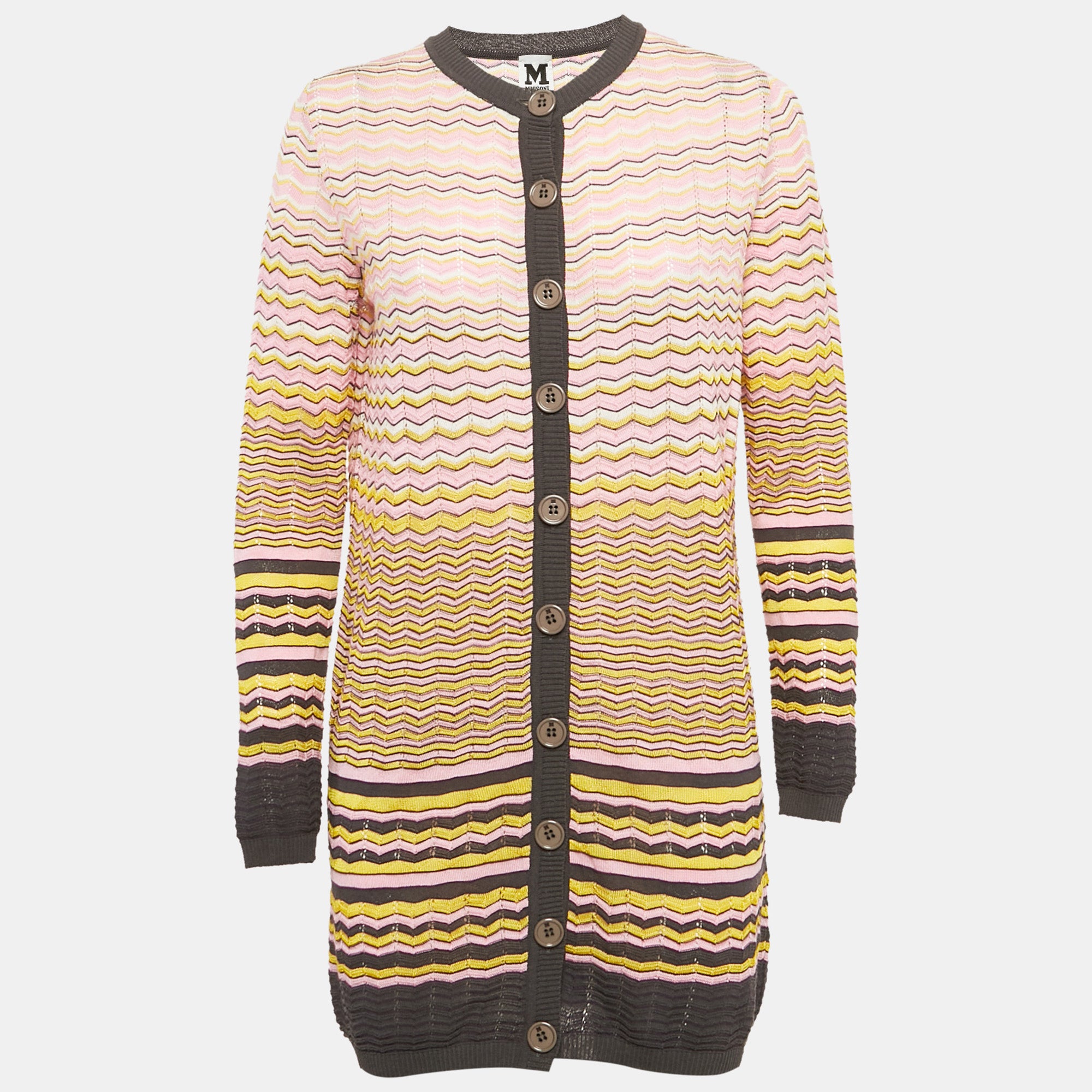 M Missoni Pink Zig Zag Knit Long Cardigan S