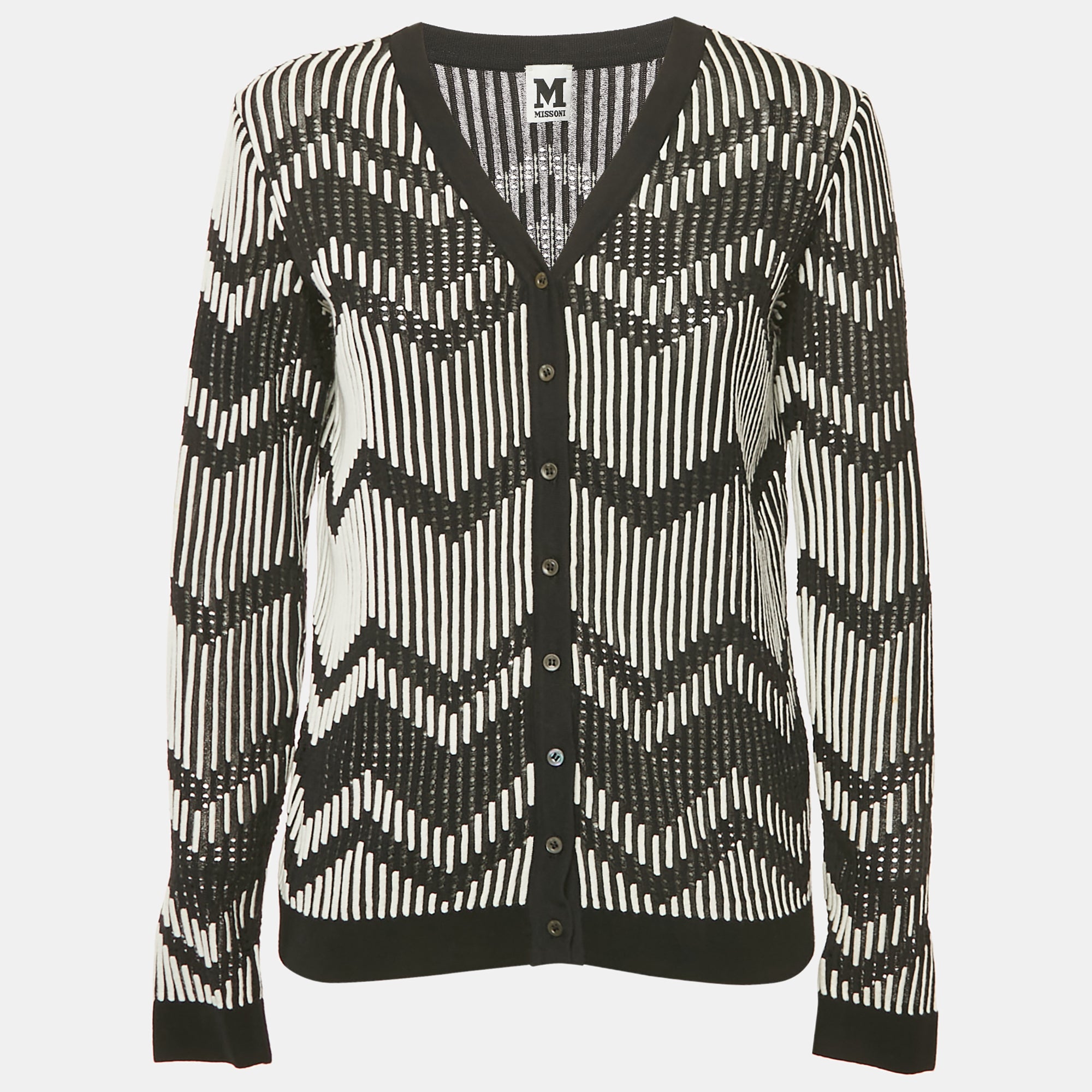 M Missoni Black-White Patterned Knit Button Front Cardigan S