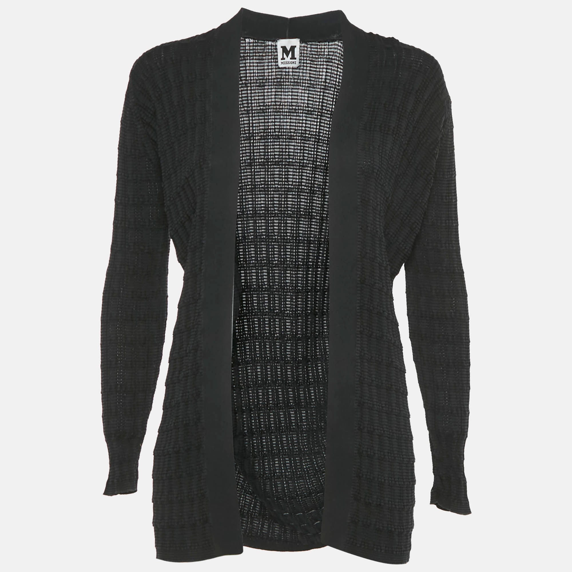 M Missoni Black Patterned Knit Open Front Cardigan M