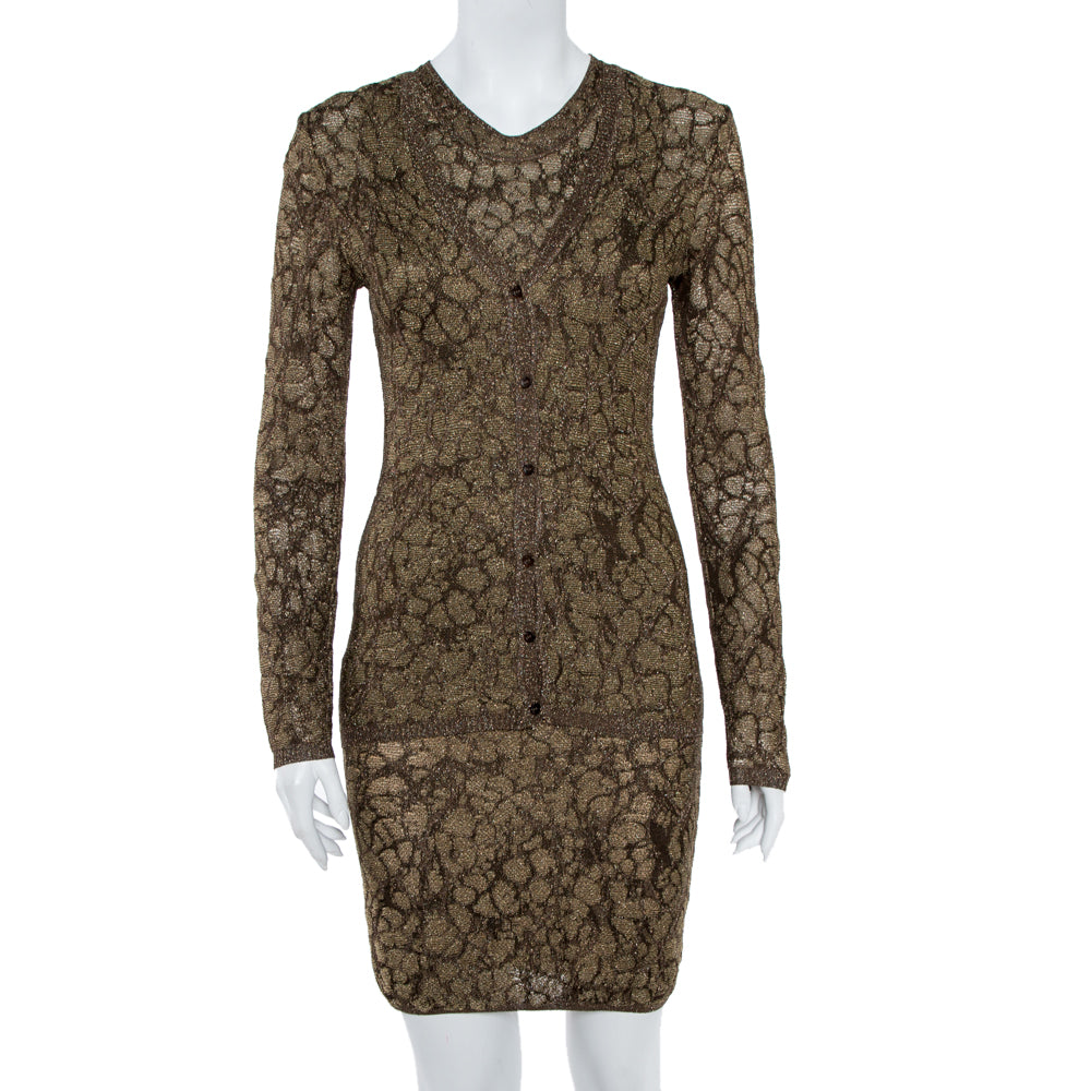 M Missoni Gold Lurex Knit Cardigan & Midi Dress Set S
