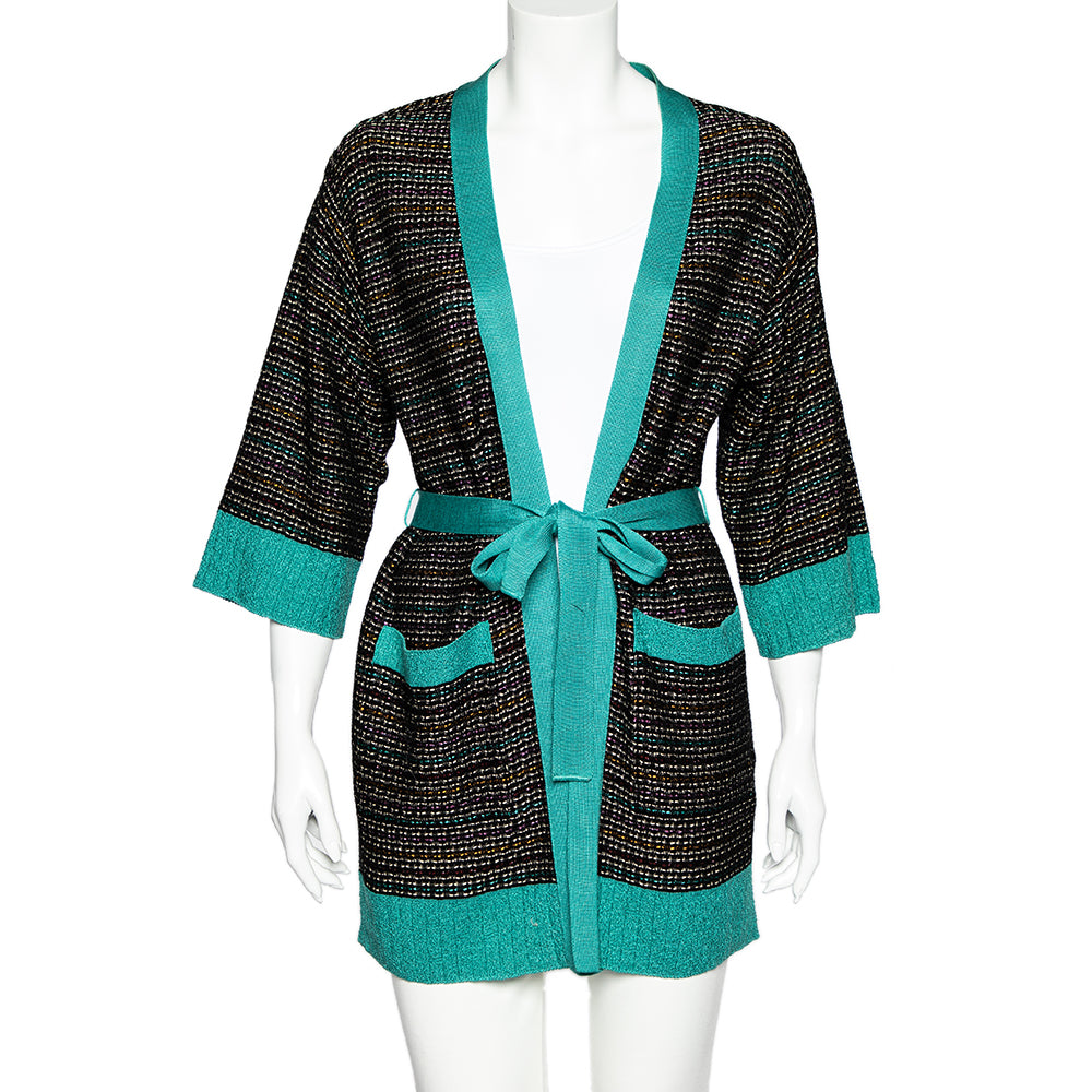 M Missoni Black Textured Knit Belted Cardigan M
